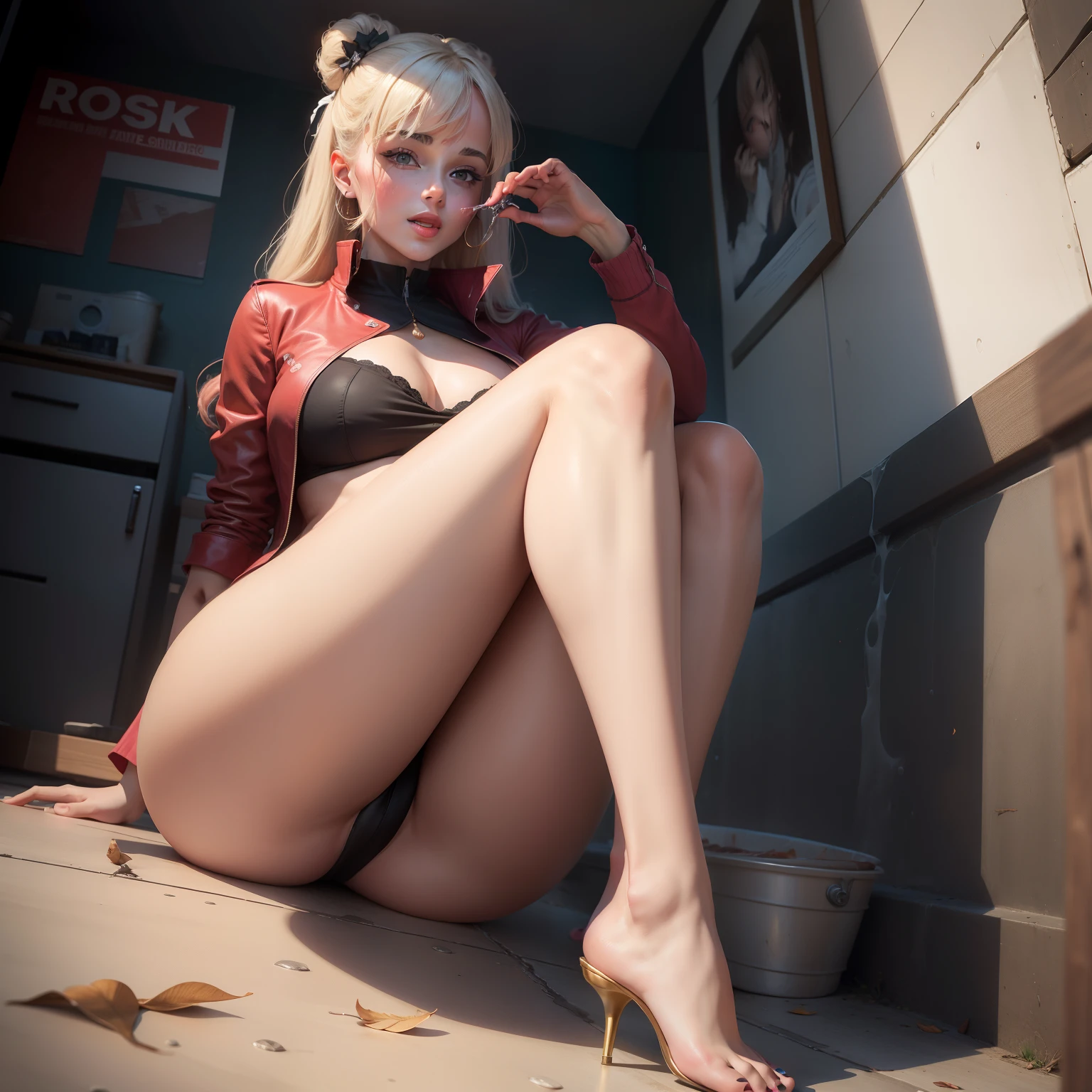 The beauty licks her feet
