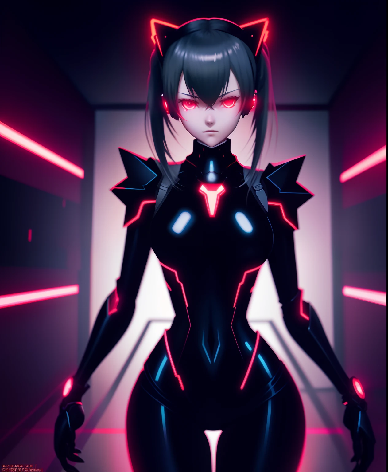 Anime characters standing in a dark room with red lights, 2b, 2 b, dominating pose, gynoid body, pixiv 3dcg, lewd poses, Strike intricate poses, ((srestrained)), [ Digital art ]!!, fun pose, gapmoe yandere, Neon Genesis Evangelion style, vrchat, Dynamic!!