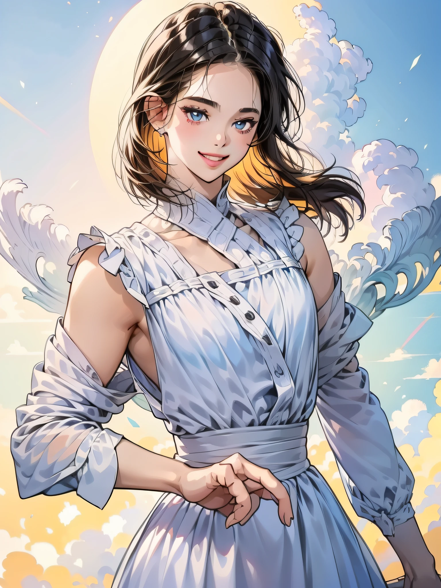 Cute girl, pink lips, wearing bright white shirt, in the style of soft color palette Aurora Punk, her animated illustration face, animation GIF, hand drawn animation, attractive sketch, smooth and shiny, hazy romanticism, super flat style, white background - AR 1:1 - rainbow 5 - style expressive - S 50