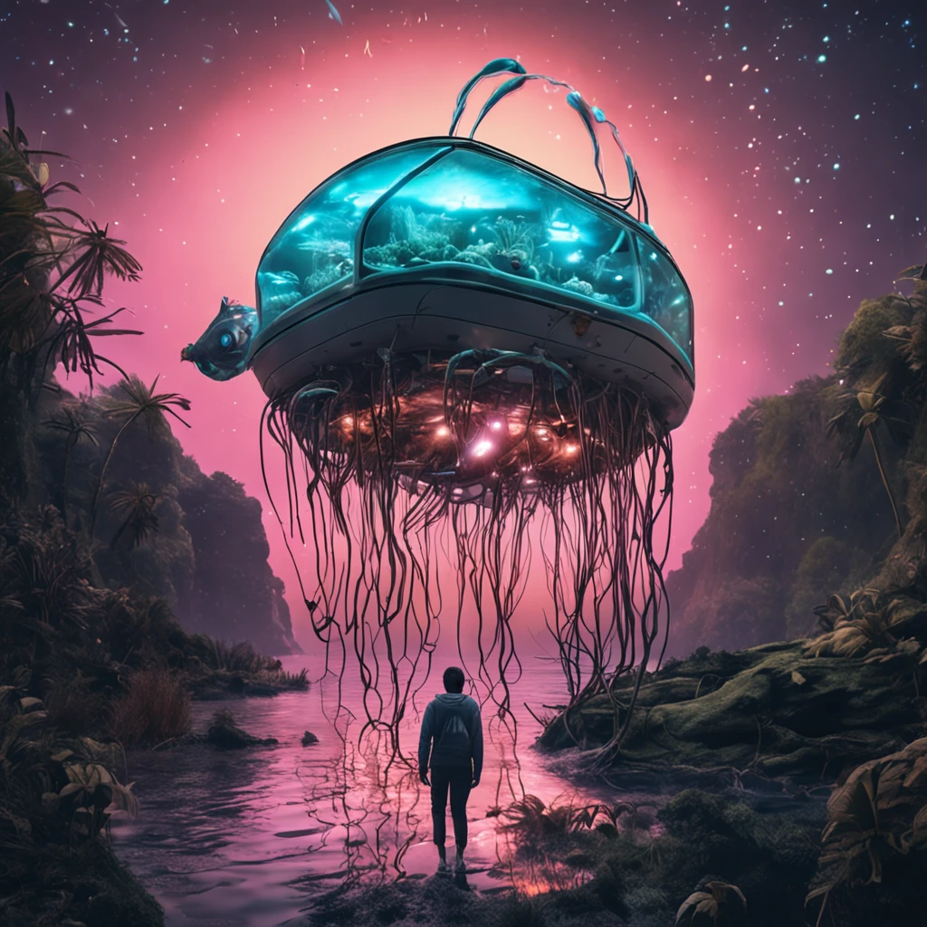 (klein:1.3, Hirngespinst:1.2) Wunderbare Biolumineszenz-Fadenkreaturen in einem dunklen Hintergrund, mit sichtbarem Lichtspektrum und inspiriert von Shih Chieh Huang. Big eyes should be emphasized.