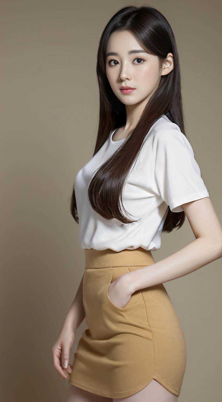 One wears tight short sleeves，Woman in tight skirt posing for a photo，A photograph inspired by Ma Yuanyu，Tumblr，hentail realism，dilraba dilmurat，beautiful Korean women，Korean girls，cute korean actress，Beautiful Korean young woman，gorgeous korean young woman，Young and cute Korean face，Kim Young-hin，ruan jia beautiful！，Korean female fashion model