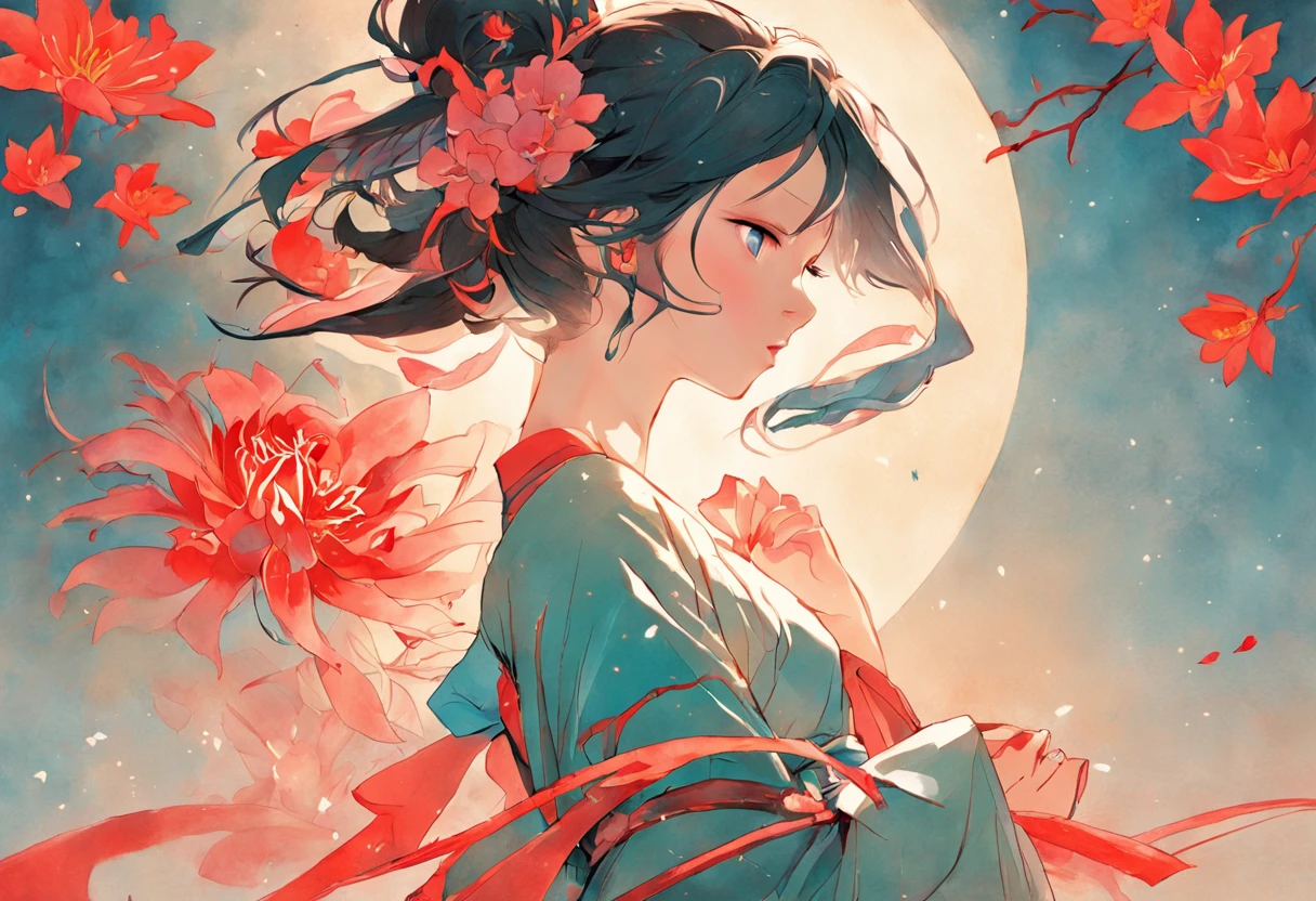 There was a woman in ancient China, beautiful postures，Bare back，There are tattoos on the bare shoulders，Red and blue-green flowers, ukiyo-style, Guviz-style artwork, Guviz, Alphonse mucha and rossdraws, A beautiful artwork illustration, By Li Song, by Yang J, author：Zou Zhe, By Zeng Jing, by Ye Xin, author：Shitao, author：Zhou Fang, korean art nouveau anime