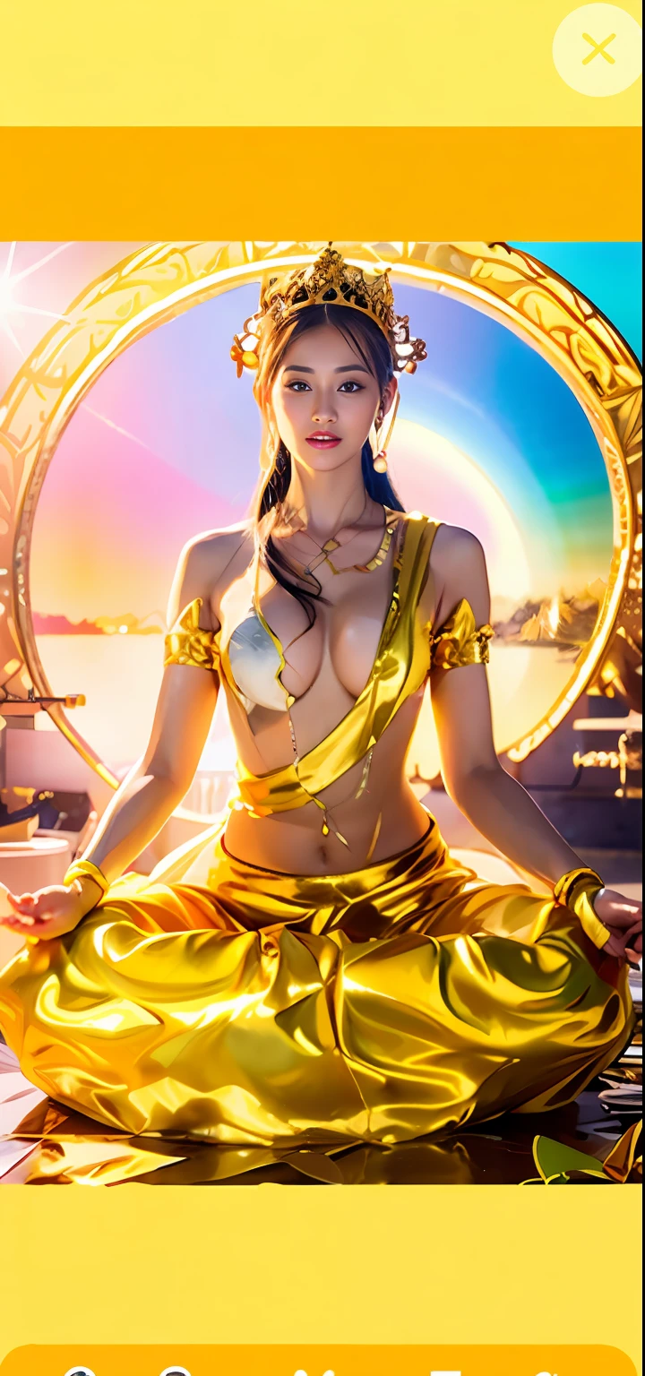 1girl in、top-quality、masterpiece、超A high resolution、(Photorealsitic:1.4)、Raw photo、Deities々Goddess Sibit、(Face of beautiful girl)、Straight long hair、glowy skin、Dramatic、(Golden See-Through Competition Swimwear)、(Golden transparent fluttering robe)、(Golden Buddha Statue)、(Golden Guanyin Bodhisattva Statue)、((Golden Very Small Tiara))、(Pray)(Standing whole body)、((delicate finger、Delicate hand))、(delicate paws)、(large full breasts、Clean raised bust)、(Rocket Tits)、((Golden garter stockings))、((Golden Ancient Greek Temple))(Golden wall decorated with gold)、(Blur the background)、(One boob is visible、large areola is visible、 to stand)、(Woman Praying)、(Pray with Your Hands Together)、Full body、standingn、Pray with Your Hands Together、delicated face、Delicate hand、delicate paws、Anatomy Body、goddes、