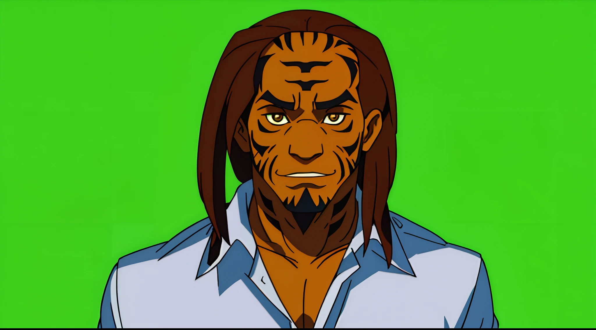 a view of a yellow tiger looking at viewer, transform his face and body to yellow tiger