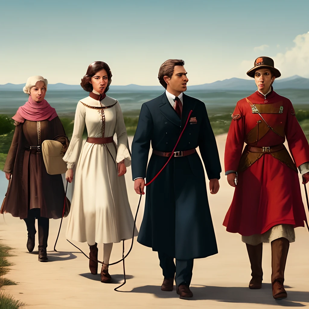 Women are led by men on leashes