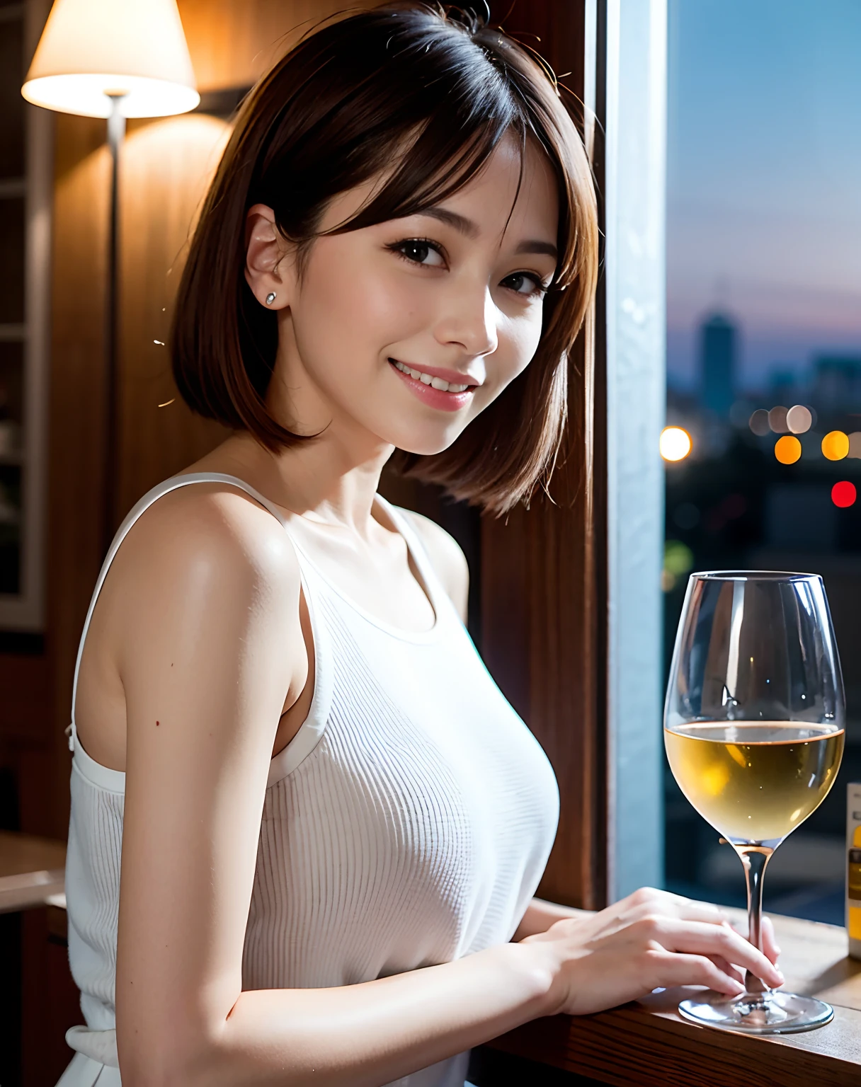 ((masterpiece:1.4, best quality)), (realistic photo:1.4),
((1 girl)), (Beauty of another world), (dreamlike), Cute face, Japanese Female, Woman in her 50s,
(超high resolution:1.2), Very delicate and beautiful, very cool, very detailed CG Unity 8k wall paper, very detailed, high resolution, ((wear nothing)),
soft light, beautiful detailed girl, very detailed eyes and face, Beautiful and detailed nose, Beautiful and detailed,
naked, ((nudity)), thighs, pubic hair, (In front of the cafe at night:1.3),
Cinema Lighting, complete anatomy, slim body, (split bangs),
(The world of impressionist painting:1.5), (Impressionist Light and Color), (「Cafe terrace at night」),cowboy shot, cute smile, thighs, Small breasts, flat chest