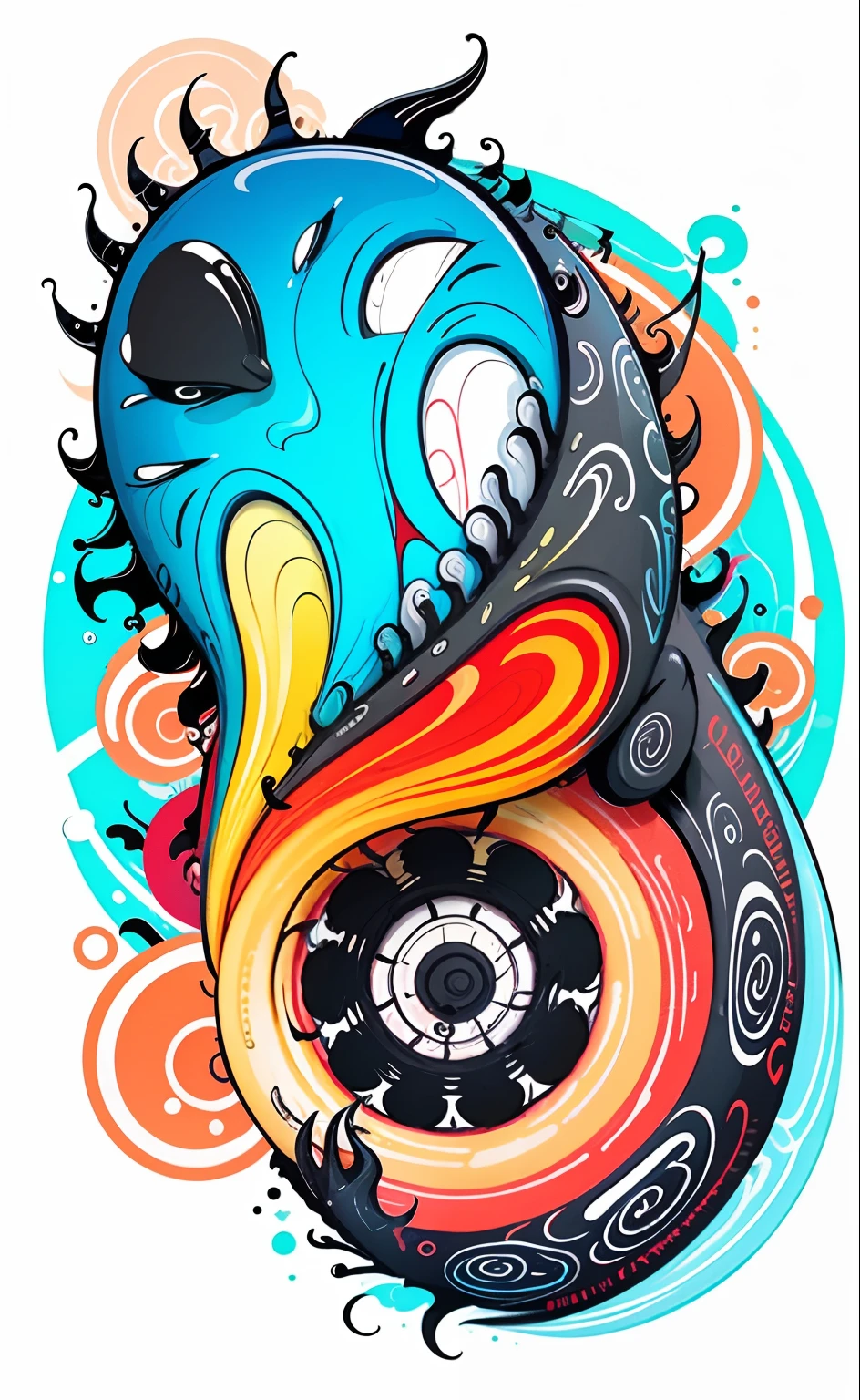 Making of Illustration Poster, Flat illustration, Colorful, Highly saturated, Wheel Guo Guang, warm and bright, Colorful, HDTV8K, colored light particles, Heterochromatic, Male , Upper body, Clear face, By the sea, Blue sky as wide as it is, white clouds, (Color: 1.5), -- v6