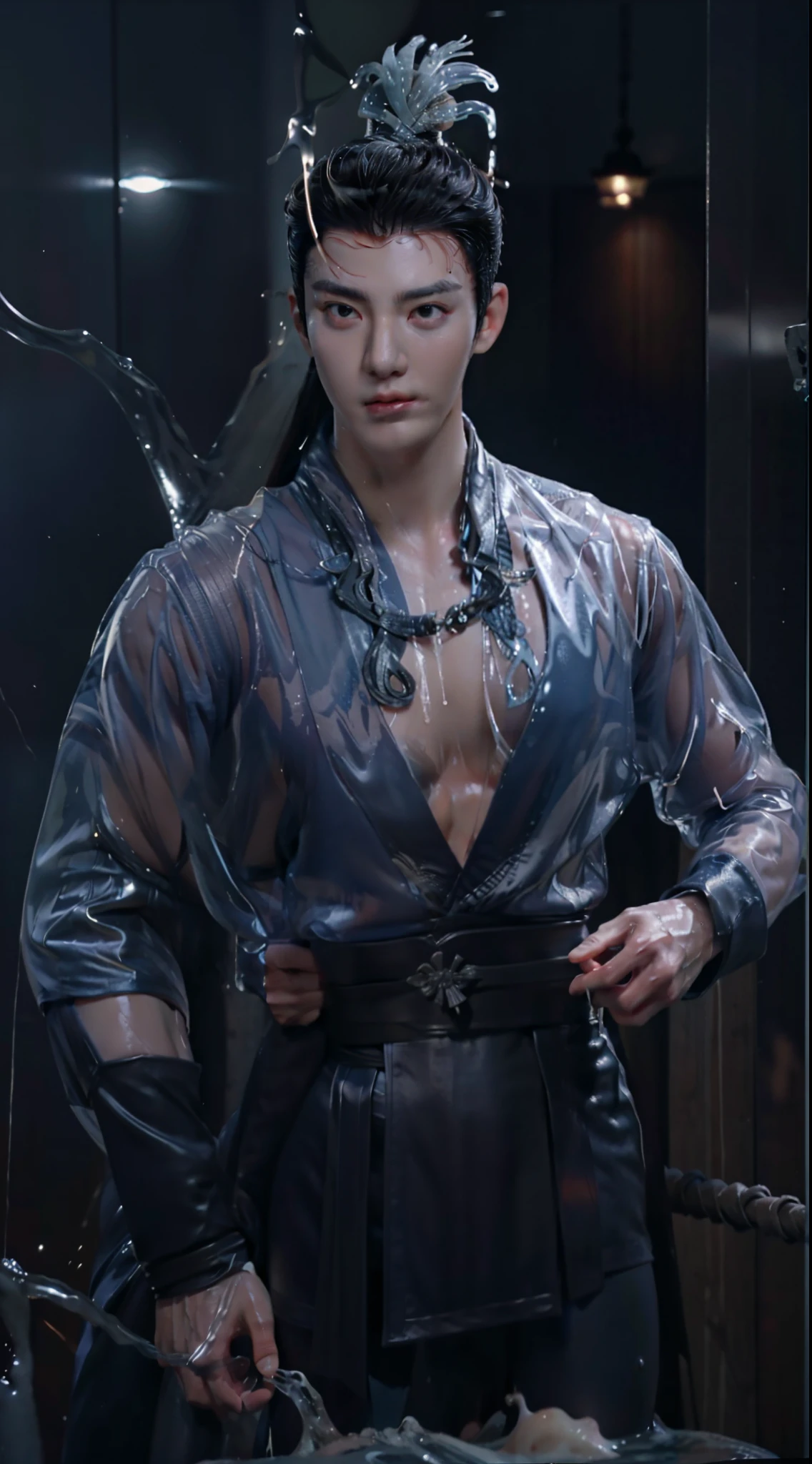 A tall muscular boy , Naked , Legs spread , (The whole body of the character),impact , Sweaty , Wet , Seductive , Bigboobs , large bulge , big balls , big assa,Exposing the pectoral muscles,Wu Yifan,,(A large amount of transparent white liquid),Two boy
