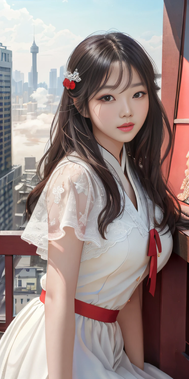 (1girl:1.3), 独奏, (((very vey very detailed face))),((very detailed eyes and faces))),beatiful detailed eyes,Body parts__,offcial art,Unified 8k wallpaper,ultra-detailliert,Beautiful and beautiful,big breasts beautiful,tmasterpiece,best qualtiy,primitive,tmasterpiece,ultra fine photos,best qualtiy,超高分辨率,photorealistic realism,rays of sunshine,full-body portraits,stunningly beautiful,,dynamicposes,delicated face,vibrant eyes,(from the front side), Red and black color scheme,Very detailed city roof background, Roof,looking over city,详细的脸,detailed complex busy background,untidy,opulent,milkyW,highly detailedskin,Realistic details of skin,Visible pores,Clear focus,volume fog,8k uhd,digital SLR camera,high qulity,filmgrain,White skin of the,photo-realism,lomography, semi transparent,high detal,Be red in the face,high qulity,Looks like Liao Hanyun
