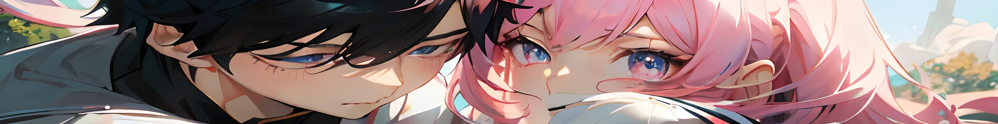 Anime couple with pink hair and blue eyes looking at camera, ross tran and ilya kuvshinov, nick silva and ilya kuvshinov, range murata and artgerm, artgerm and ilya kuvshinov, ilya kuvshinov and artgerm, krenz cushart and artgerm