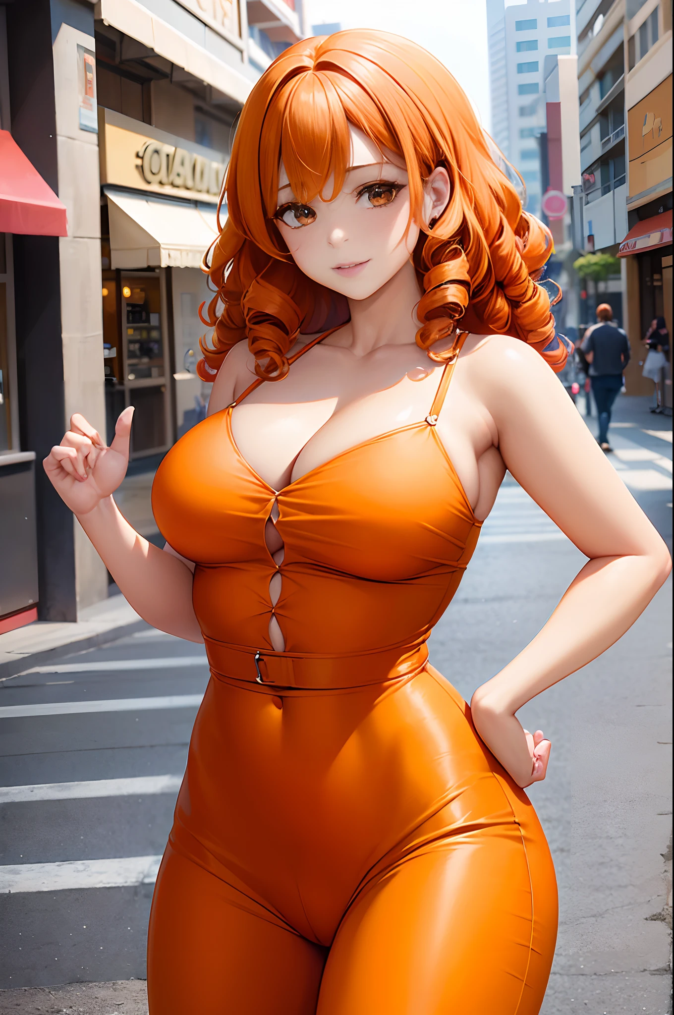 (La mejor calidad) (obra maestra ) Cara perfecta. kawaii & Siniestra princesa belleza joven en la ciudad de Los Angeles. (((Orange curly hair))) ((((nordin woman))))