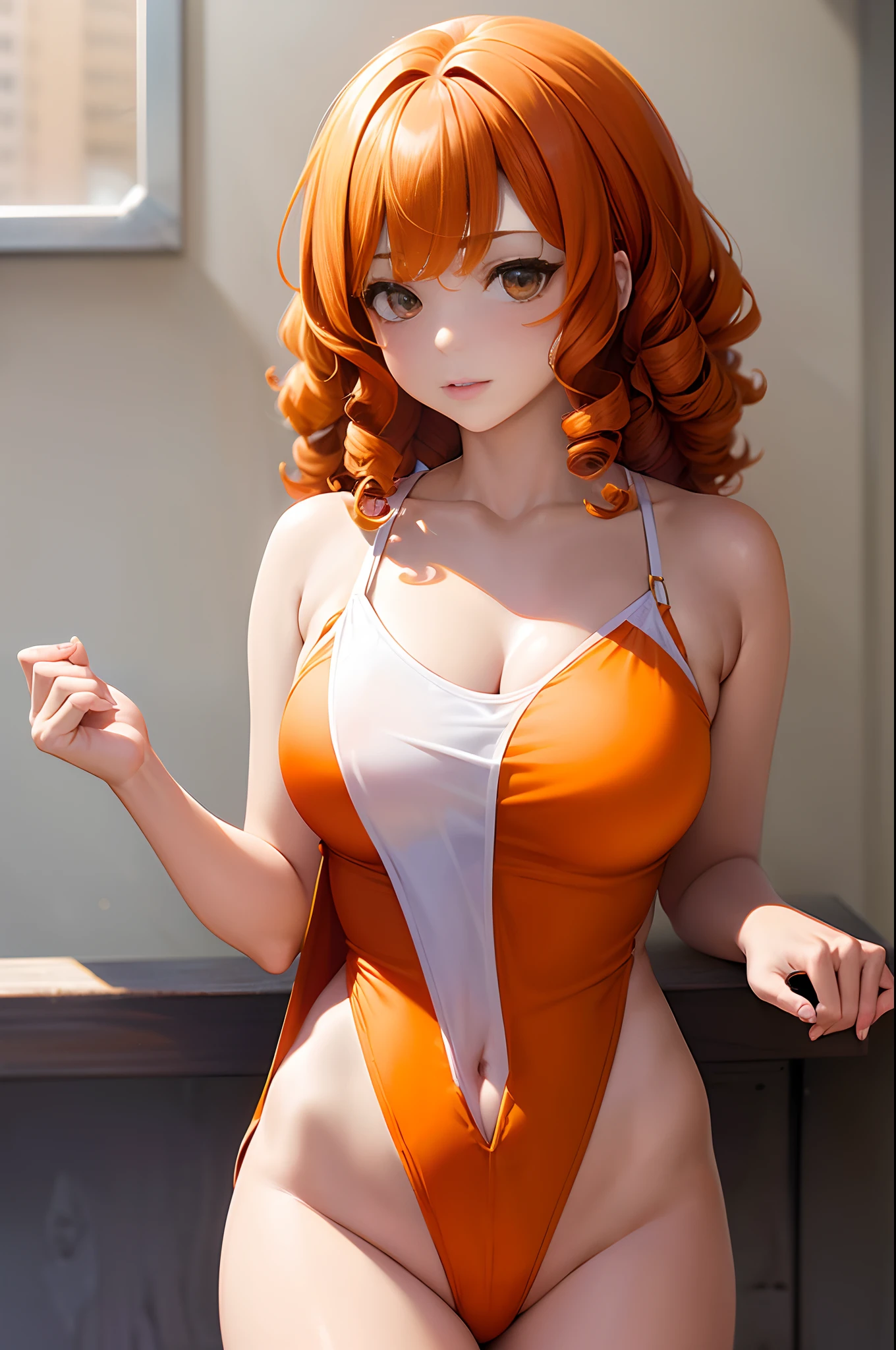 (La mejor calidad) (obra maestra ) Cara perfecta. kawaii & Siniestra princesa belleza joven en la ciudad de Los Angeles. (((Orange curly hair))) ((((nordin woman))))