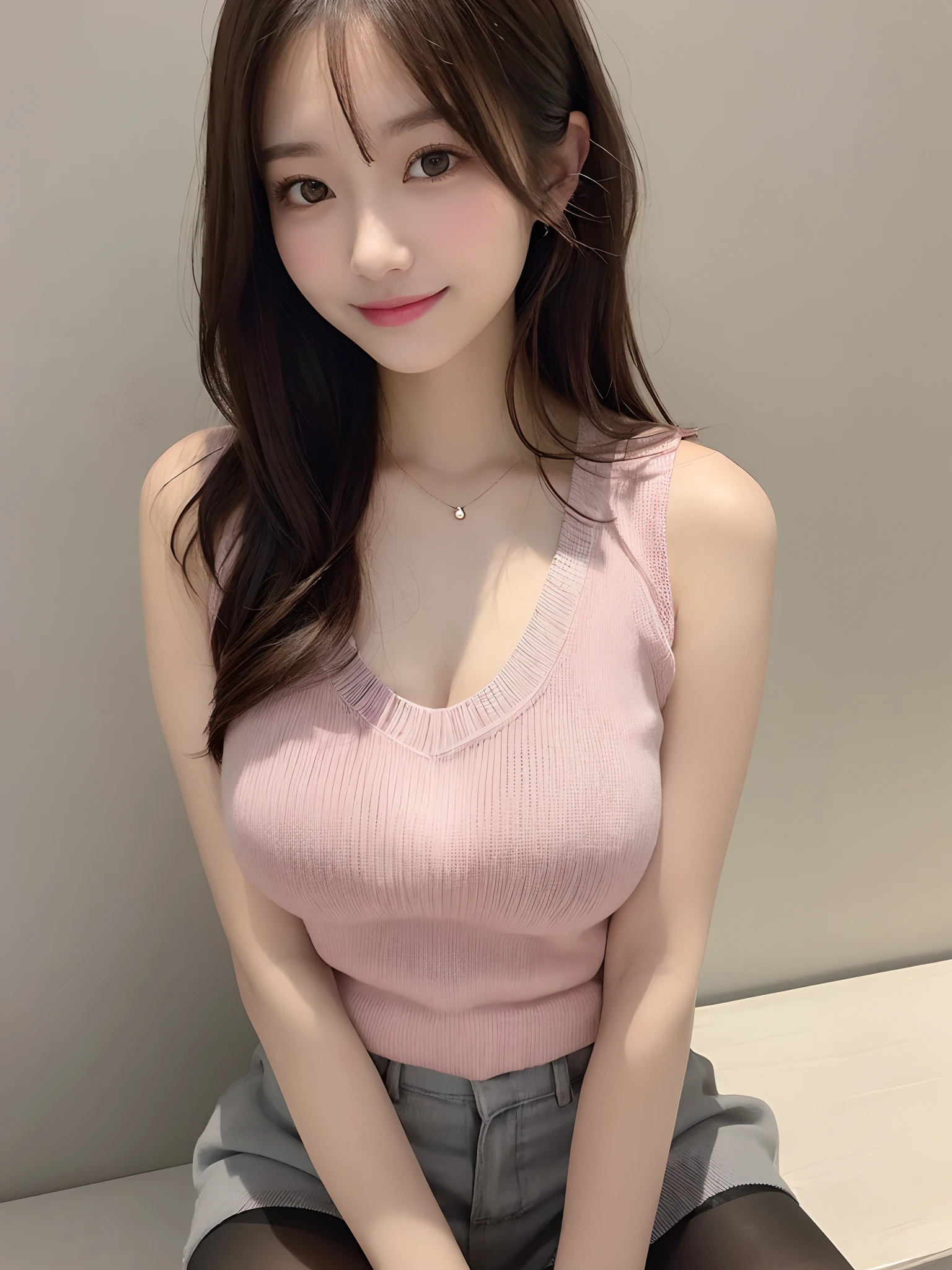 (((neat woman,hand on own breasts:1.9))),(((Bright-eyed excitement,sitting down:1.5,gravure idol pose,(((kind smile:1.8,blush:1.8,deep cheek:1.8))),please touch me,eat me,tempting viewer,i want you))),(((blush,blush,deep cheek,deep cheek)))),(cinematic lighting), (Photo real:1.4)、(A hyper-realistic:1.4)、(Photorealistic:1.3)、 (gentle lighting: 1.05)、(Improve the lighting quality of your video:0.9)、 32k、25years old woman、photorealistic lighting、Back lighting、Facial Lights、Ray Trace、(bright:1.2)、(Increase quality:1.4)、 (best quality real texture skin)、Fair eyes,delicate face、 Close-up of the face,  ((((Wearing the black and white striped onepiece dress,black and white striped skirt tight onepiece:1.8,high-neck:1.4,high-heel))),(Bodyline mood improvement:1.1)、Glossy skin、good figure,perfect anatomy,Beautiful actress,(((beautiful huge soft breasts:1.8,slender waist,slender hip,long slender legs,8heads tall))),(((8heads tall))),(((brown wavy hair,bangs))),(((sweat skin,shiny skin,in the gloomy minimal crowded changing room with many lockers,super clean night view,in the night))),