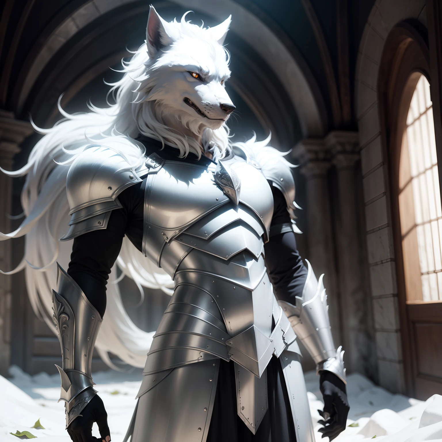 White werewolf in delicate silver-white armor