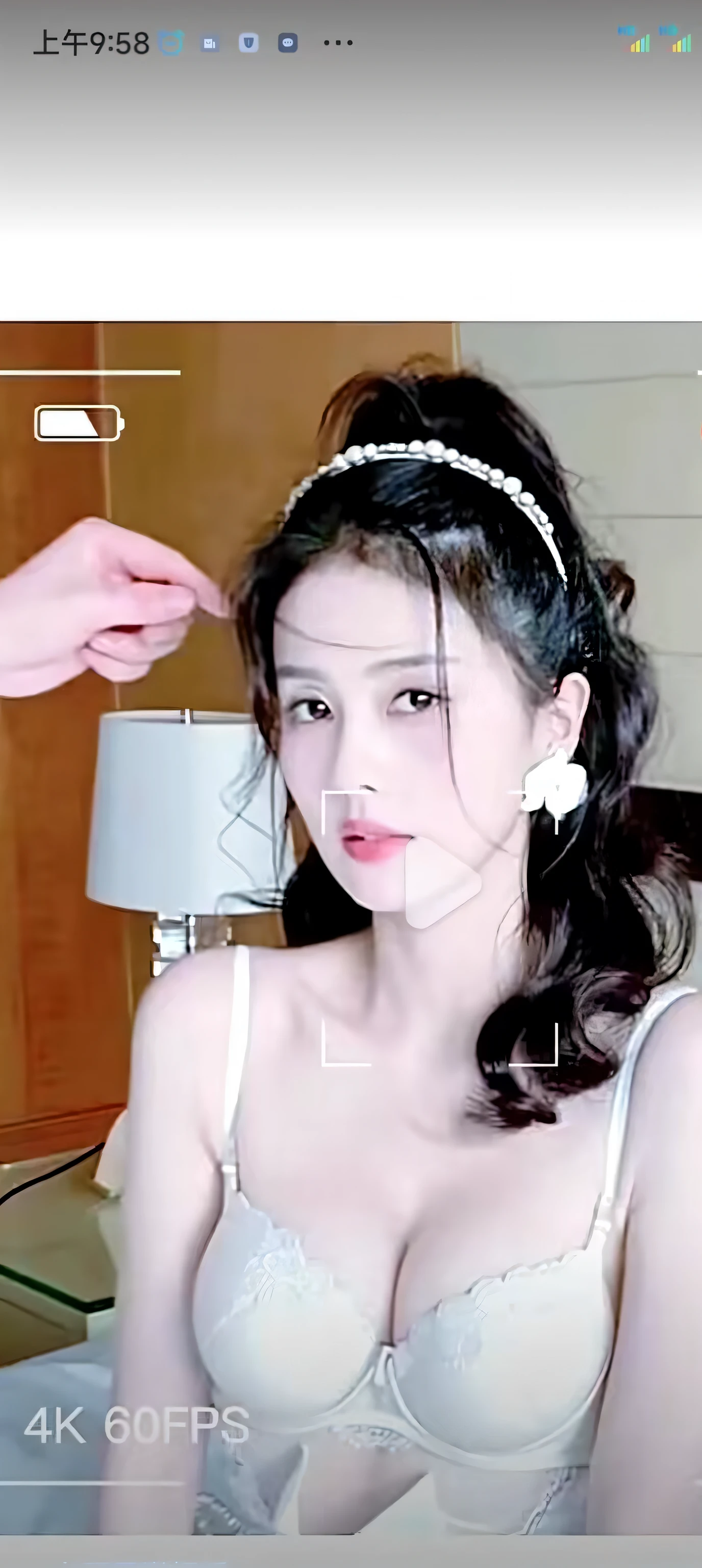 Close-up of woman in bra top on bed, 8k selfie photograph, gorgeous chinese models, sexy look at the camera, Attractive posture Sexy dressing, Instagram model,bailu, trending at cgstation, Highly realistic. live cam, She is facing the camera