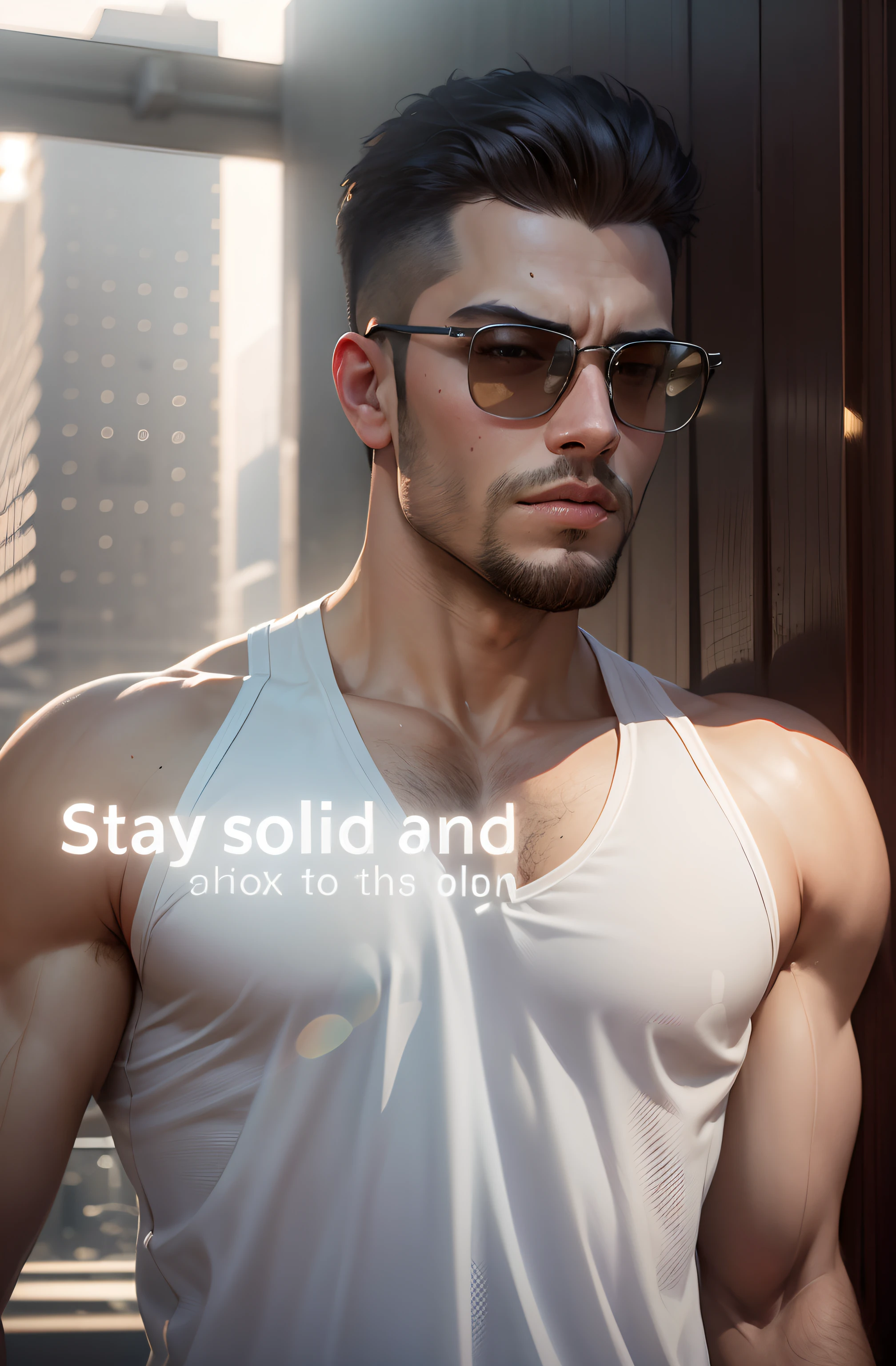 1人，A young muscular man，（highdetailskin：1.2），Brush cut，Outdoor basketball court，gentlesoftlighting，with a well-proportioned body，tmasterpiece，best qualtiy，8K  UHD，digital SLR camera，filmgrain，Midjourney and greg rutkowski's Fujifilm XT3 realistic painting art，full bodyesbian，{{{One man only}}}