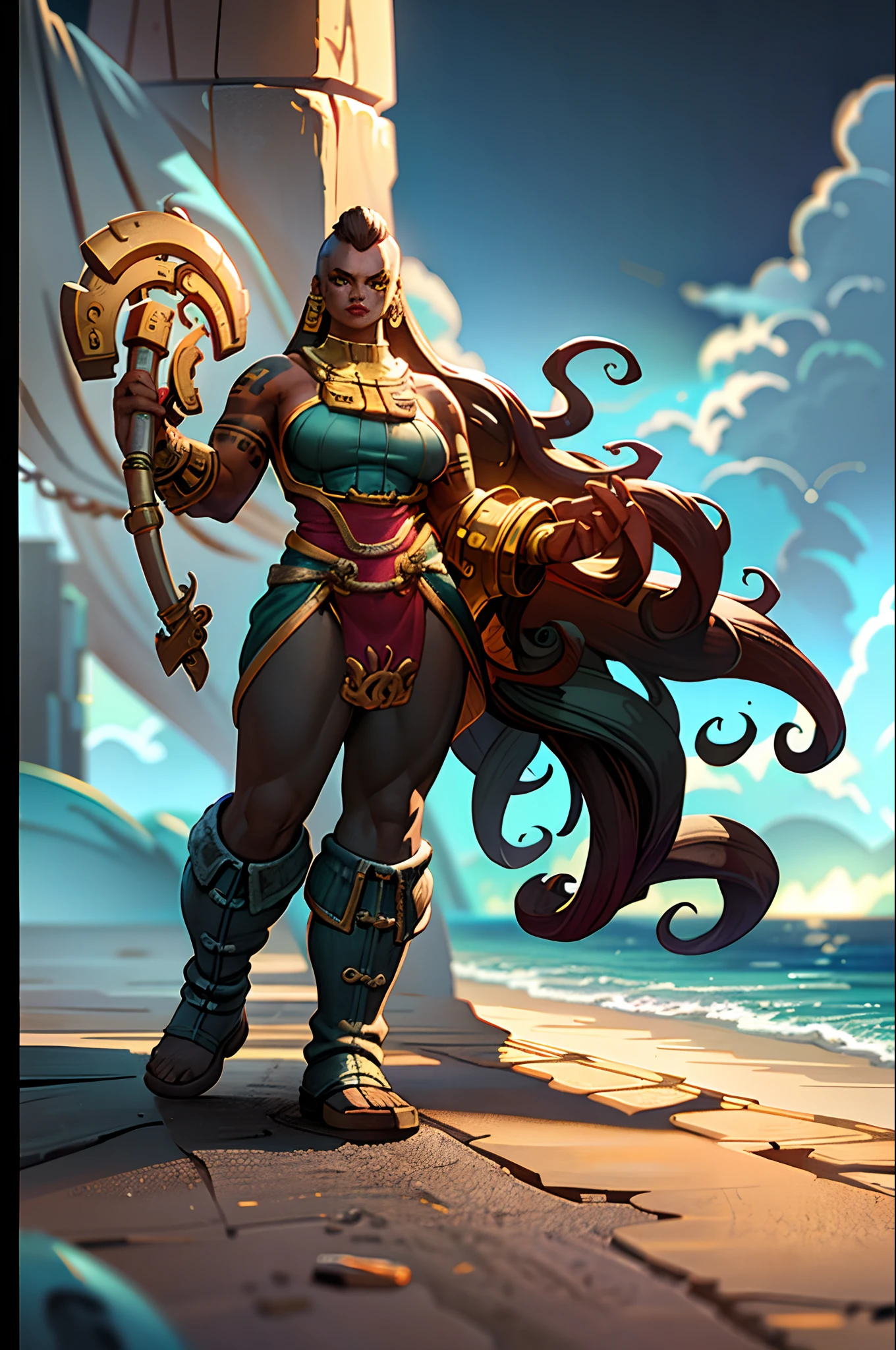Masterpiece, Professional, High Definition - quality, sharp focus, perfect artwork, Best Illustration, trending on artstation, UHD, 4k, full body, NSFW
Fair skinned African American women with a high bun and medium build wearing silver hoop earrings cropped shirt skinny green pants and heels with tattooed arm stepping out of a framed painting of herself
