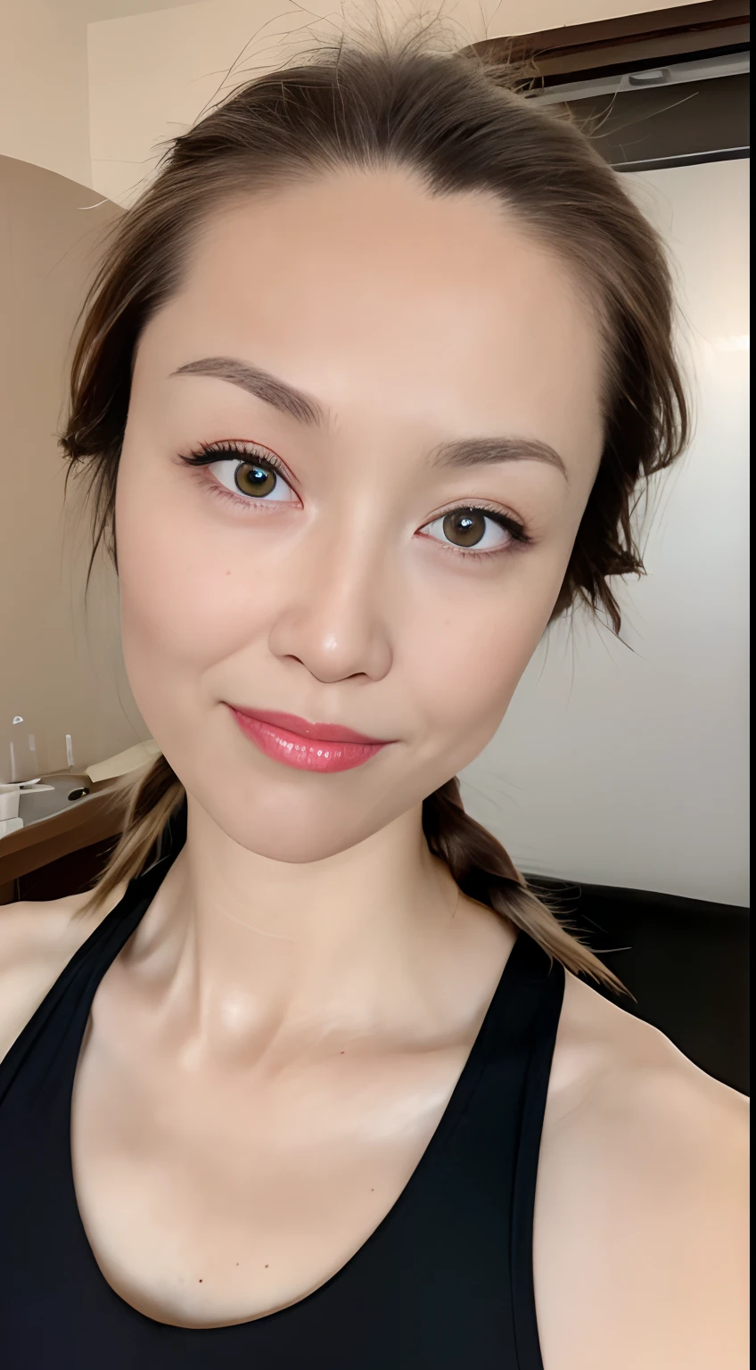 ((Best quality, 8k, Masterpiece :1.3)), Sharp focus: 1.2, Perfect Body Beauty: 1.4, Slim Abs: 1.2, ((Hairstyle, side braid:1.2)), (Tank top shirt:1.1), (Street: 1.2), Highly detailed face and skin texture, Fine eyes, Double eyelids, Wearing white glasses, sitting cross-legged in the room