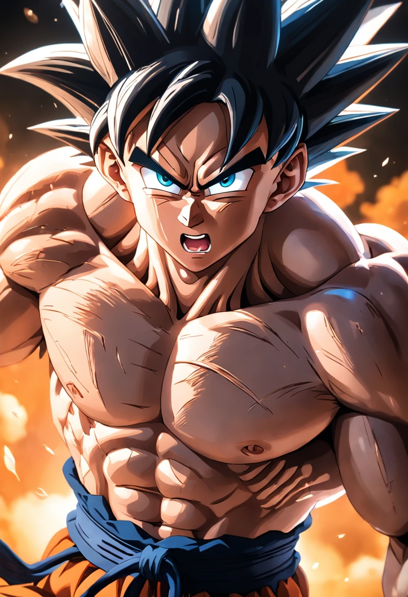 Dragon Ball Goku,Great ape,head portrait,Close-up,of a real,Facial features are carefully depicted,Realistic skin texture,Dark style,depth of fields,high light,Real light,Ray traching,oc rendered,Hyper-realistic,best qualtiy,8K,Works of masters,super-fine,Detailed pubic hair,Correct anatomy,sharp focus on eyes,Bokeh,Facial features are carefully depicted