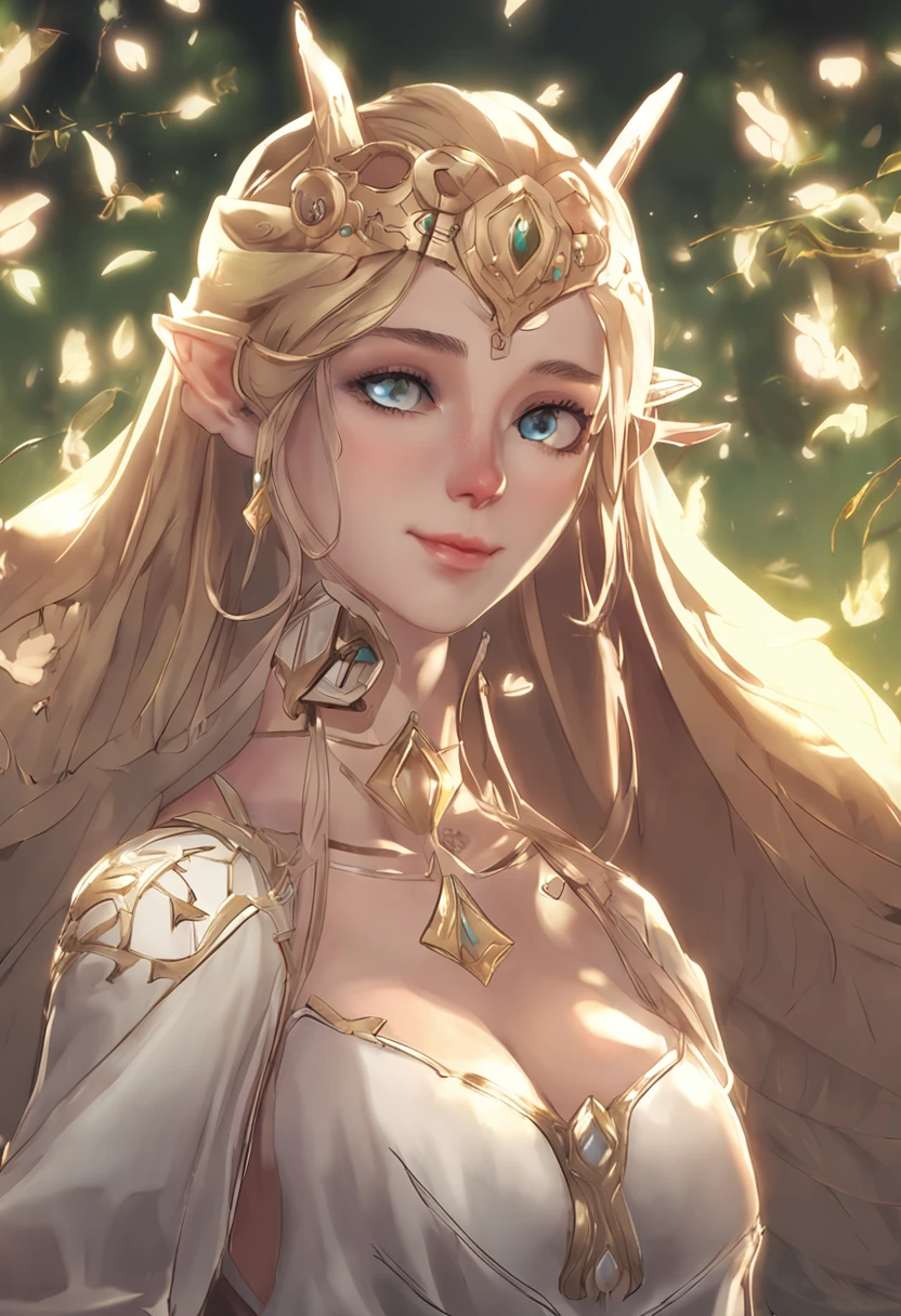 Naked Zelda((Masterpiece)),(illustration),(((Best quality)), Irridescent color, high-resolution illustrations, Amazing,A high resolution, intricately details, Extremely detailed Cg Unity 8K wallpaper ((Zelda)), Small breast,  Naked,（delicate adorable face）bareness，A blonde long-haired，spoony，（green-eyed），NSFW，rays of moonlight，the night，Lie down in bed，short sexy dress，pantyless，Pout your ass，high ponytails
