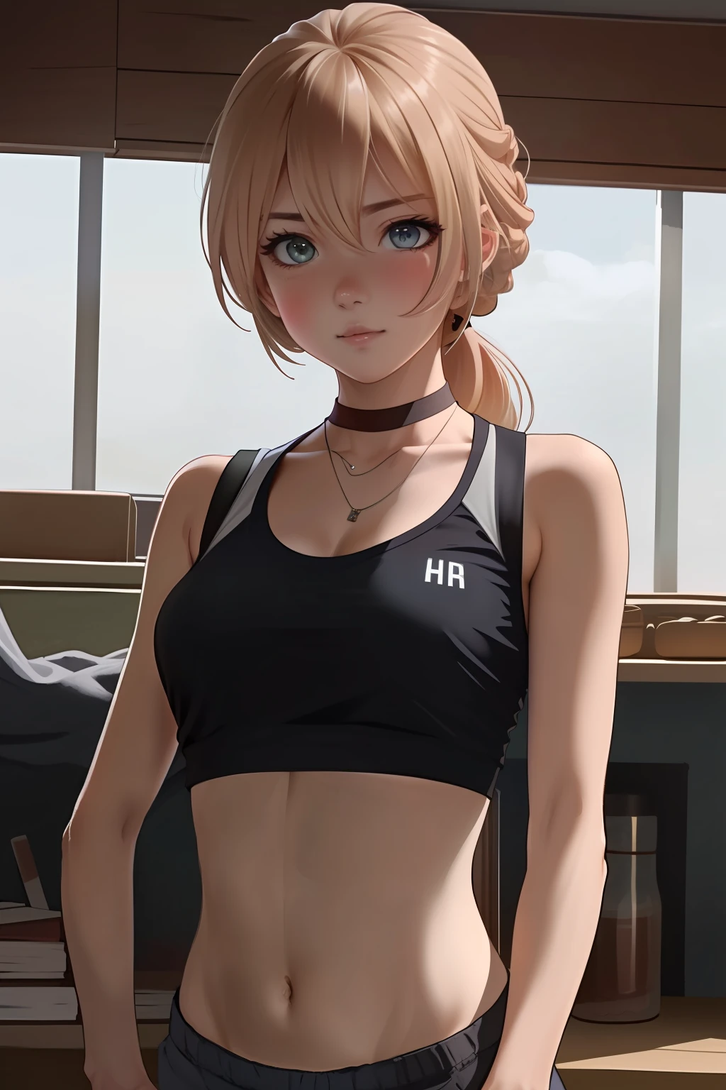 Cute Girl With crop t shirt , Hyper realistic Cinematic Colour Grading And Lighting , Anime Style