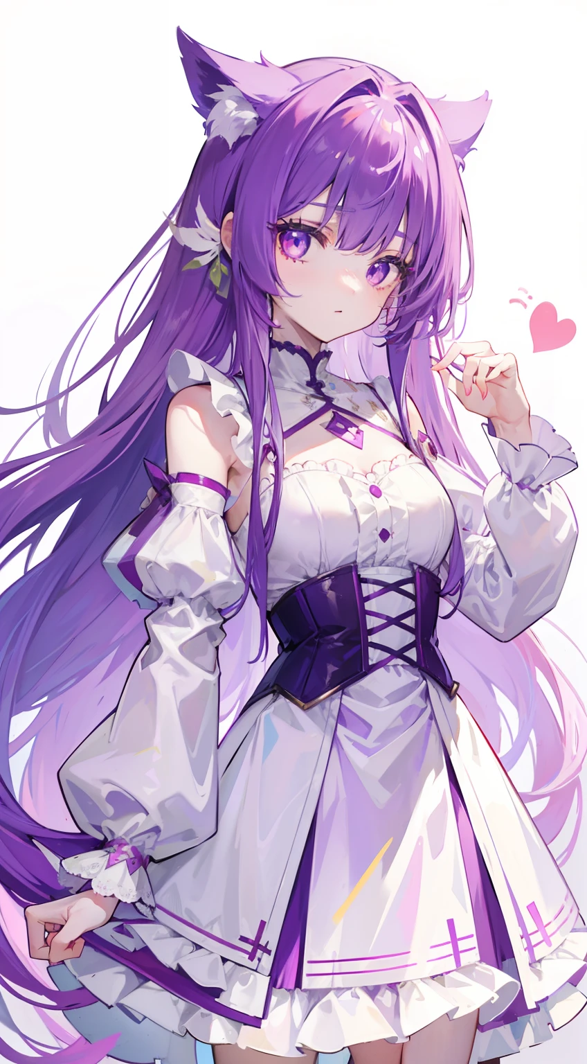 Light white dress with pink and purple color，Purple and pink long ponytail，Pink Purple Eyes，Gentle and coquettish princess，Bright and glossy color，Crystal clear，slim