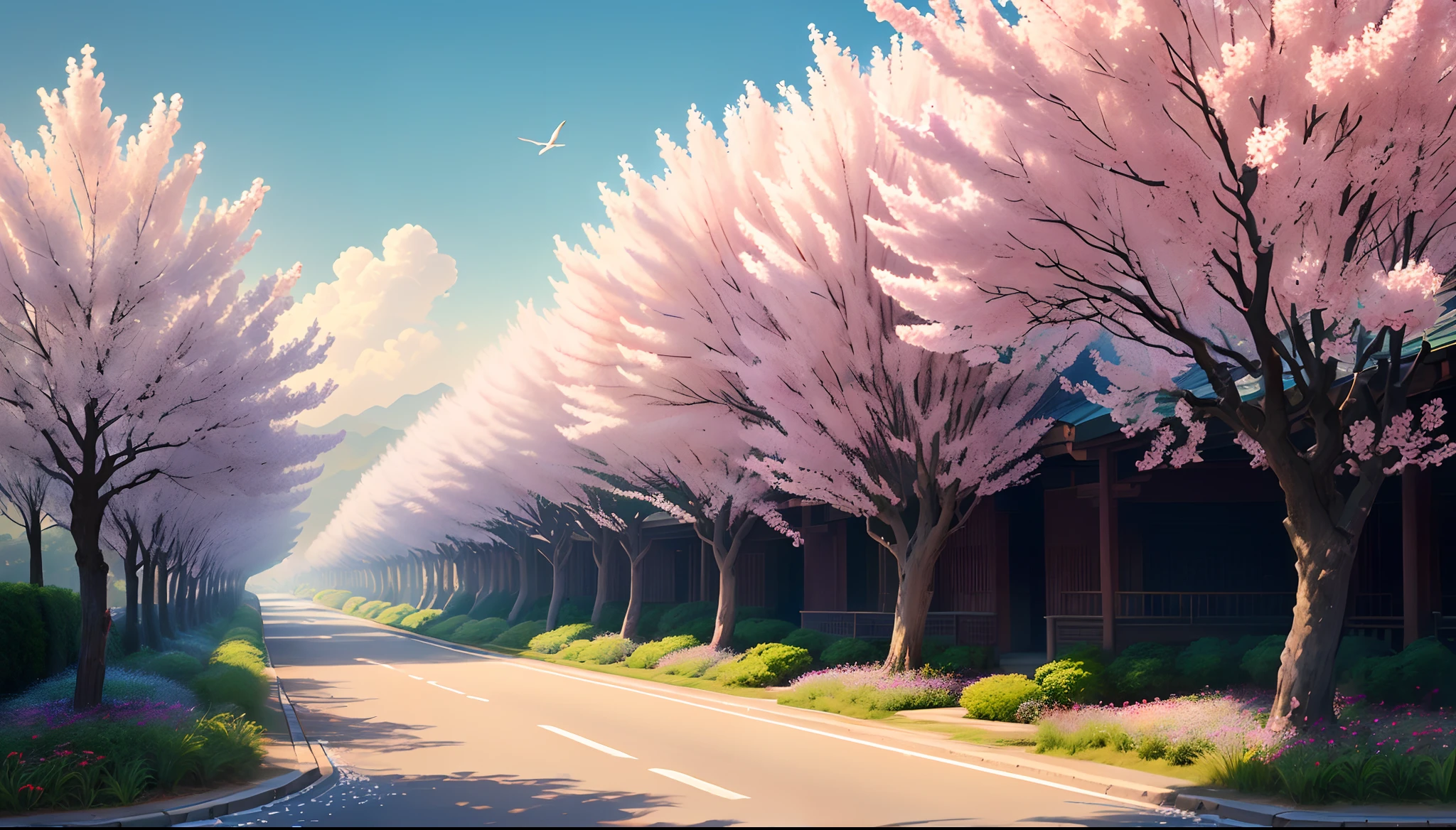 Fangshu[1]Thousand plants，When swaying the three yangs[2]。
Soft air comes easily，Branch multiplication birds late。
Spring solstice flowers are like flowers，Summer near leaves into a curtain[3]。
Want to send border city guests，Who can hold the road far