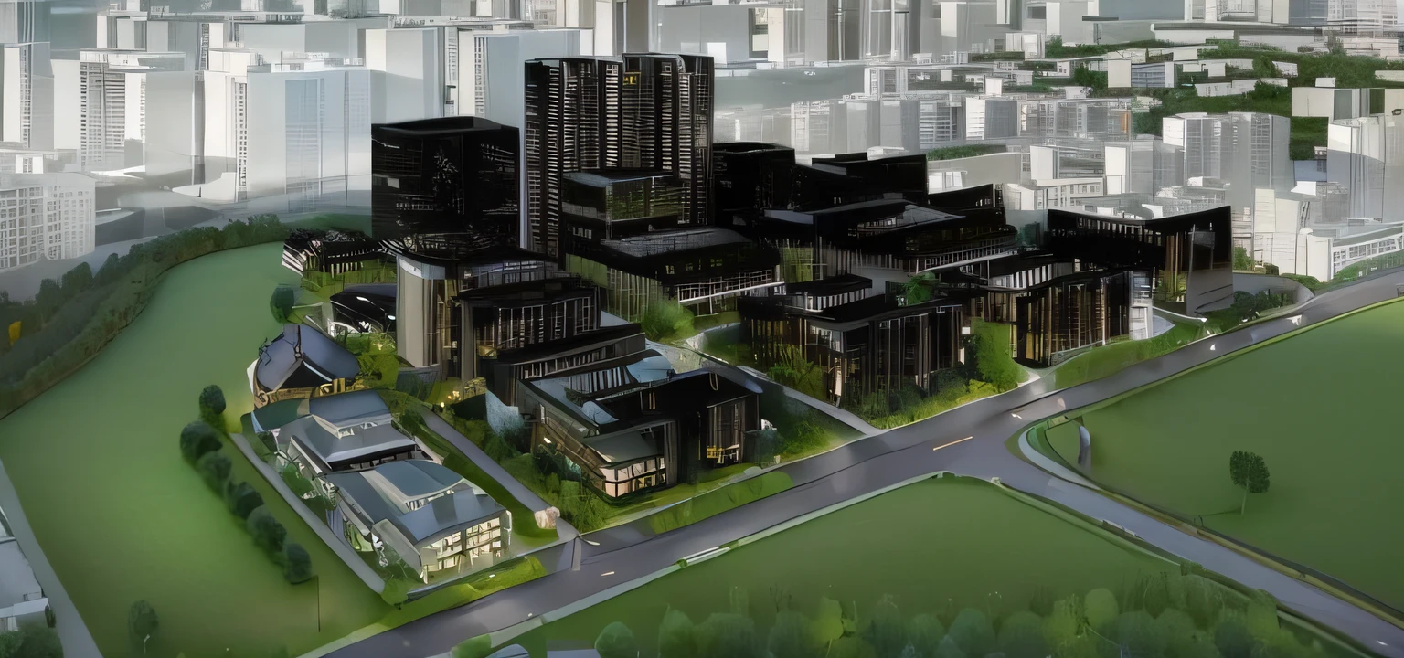 Breathtakingly realistic city design aerial view digital rendering, Designed by architectural firms such as SOM and OMA, The scene features neatly arranged Swiss residential buildings in modern style in cold area, Residential towers in the distance provide a warm urban backdrop, The ribbon commercial block design is both practical and stylish, Create vibrant urban environments, (Professional rendering lighting,Create realistic glows), (Adopt modern urban landscape design,It has a green roof and neatly arranged street trees), Use 3D rendering software to render images in HD quality, Make it a stunning piece of modern urban design,(35mm photography)