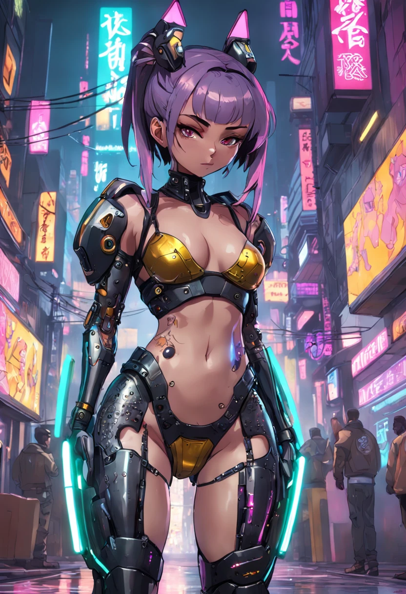 Cyberpunk woman + gta5 + The gang of epic Looney Tunes ncredibly detailed cyberpunk robotic chrome tight outfit, highly detailed futuristic with many studded textures