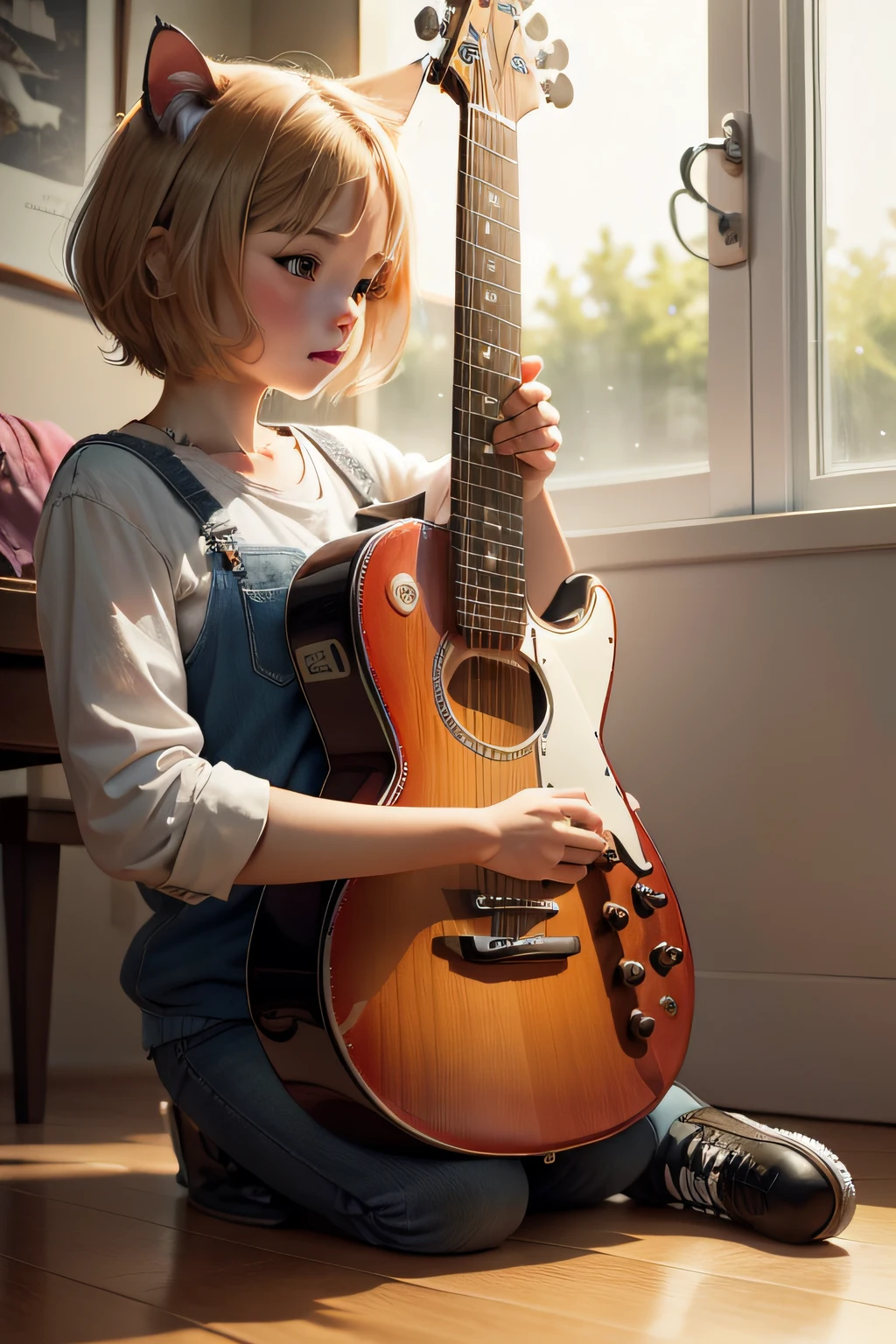Cat playing guitar