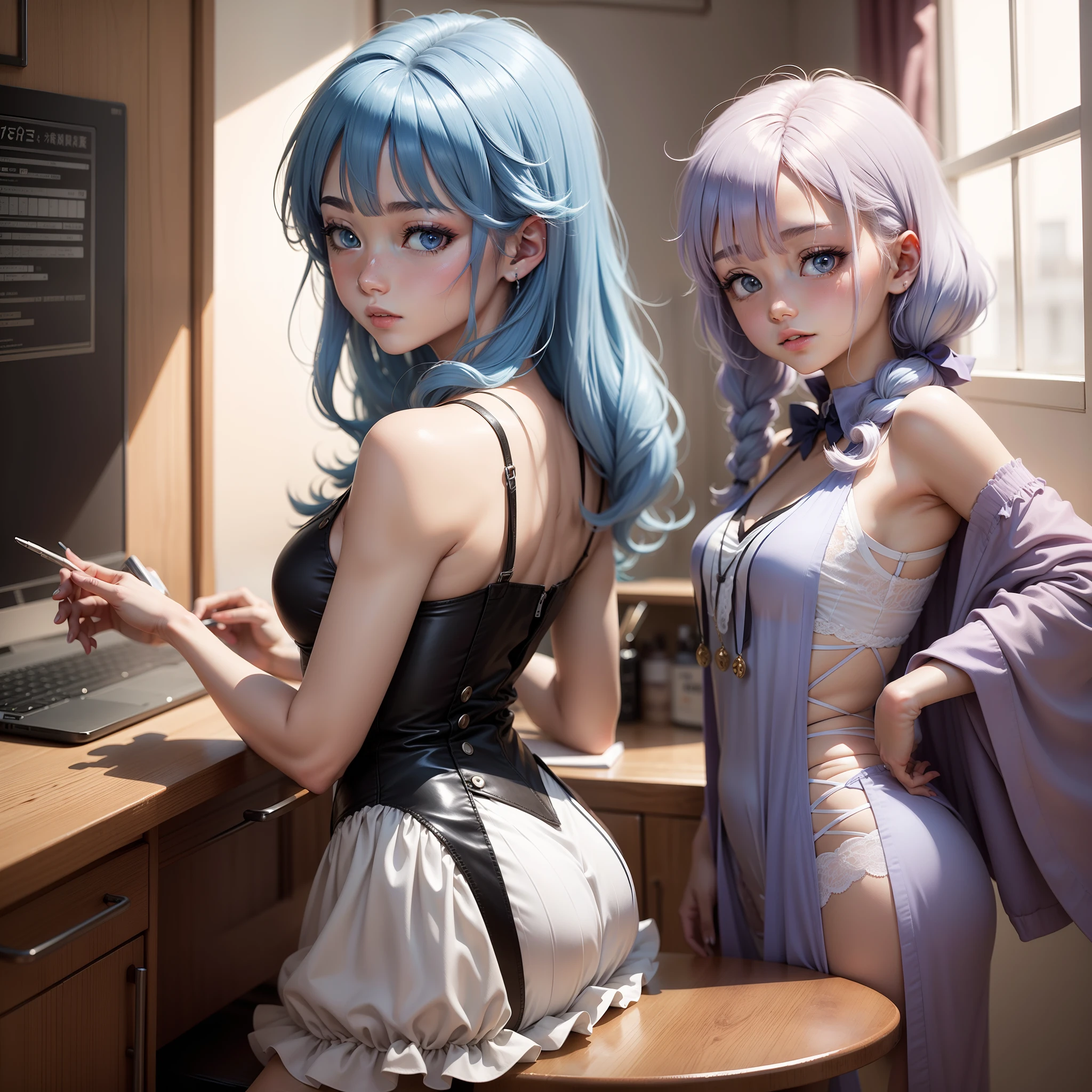 Anime beautiful shoujo blue and white hair