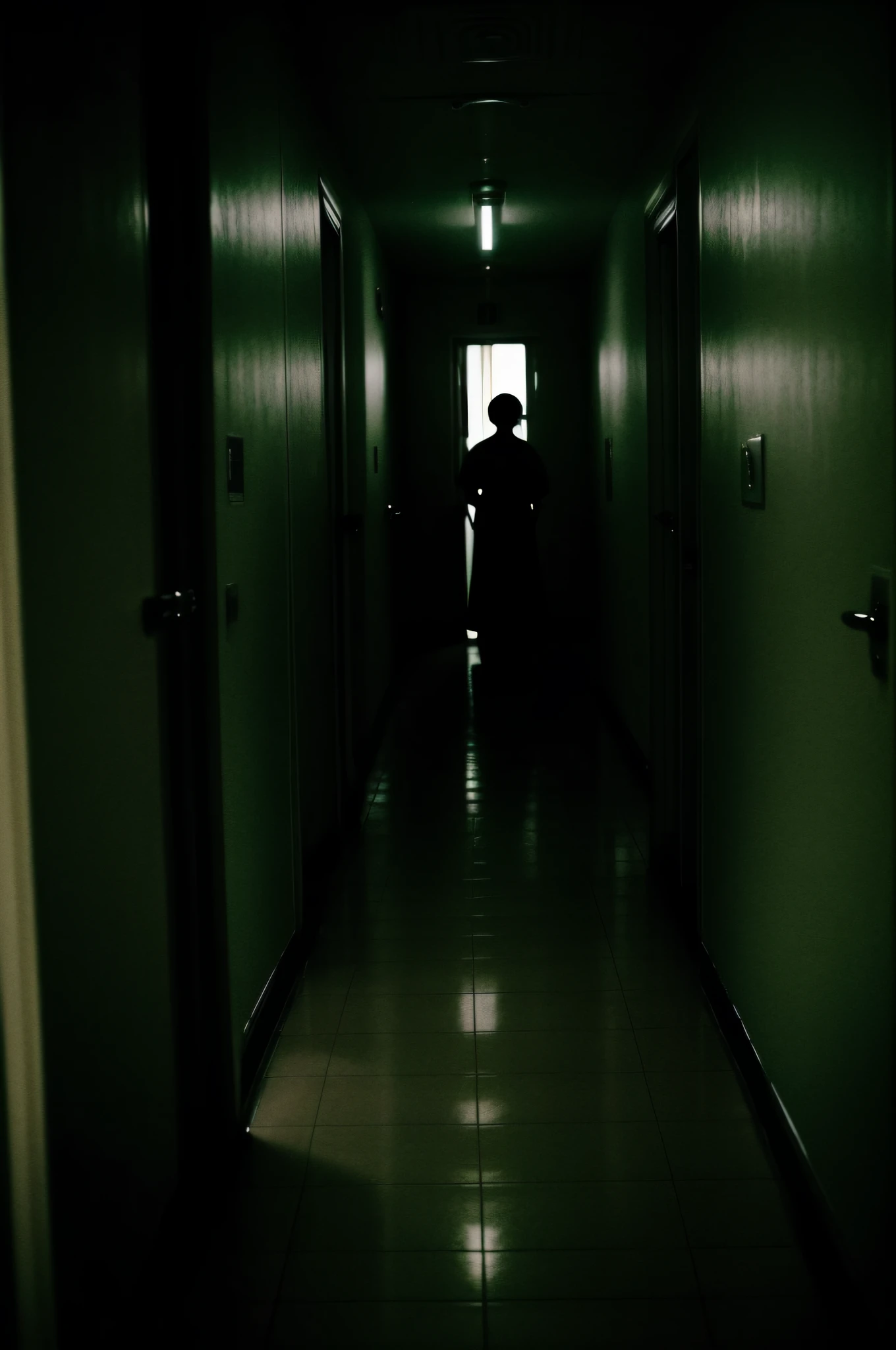 deep in the night、Midnight Hospital、Hospital room、Standing nurse、Spooky nurse、Only one light、Nostalgic but unsettling photos、Images in a dream、uneasy、horor、terrifying、desolate、dark image、Grainy photo、Film Touch、color photograph、wide angles、wide-angle lens、Wider Lens、