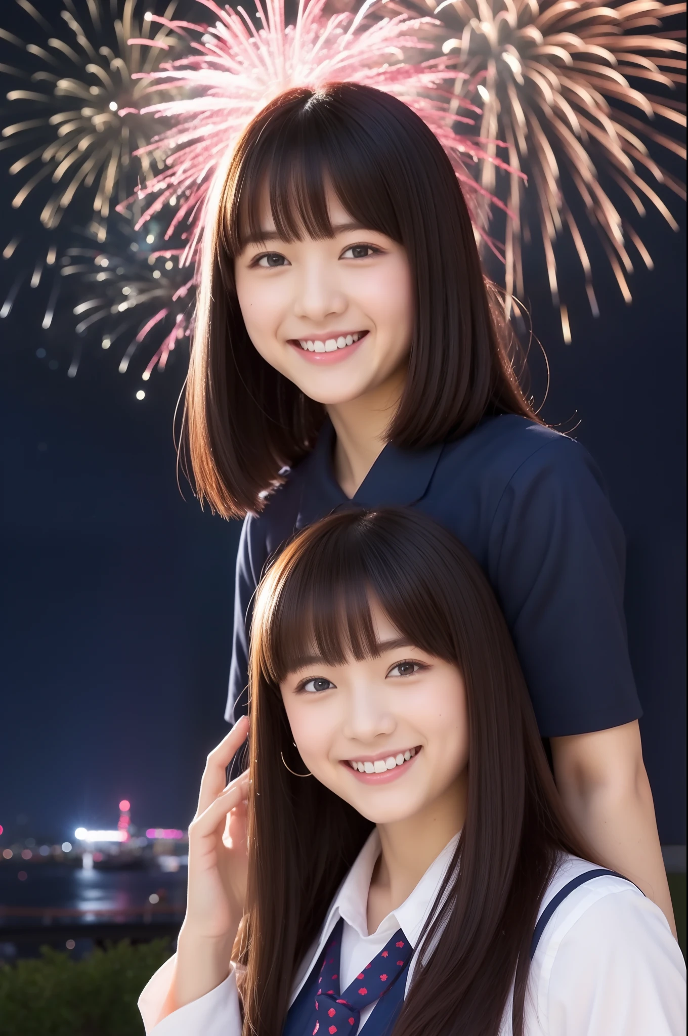 A smile、hi-school girl、While doing fireworks、Mare