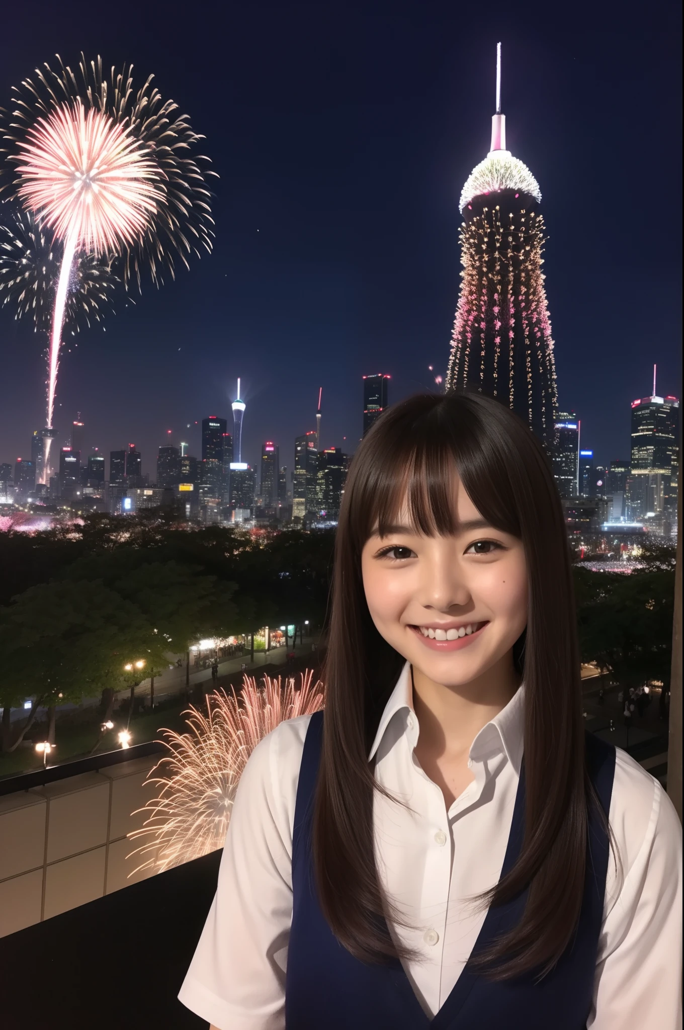 A smile、hi-school girl、校服、While doing fireworks、mare、Tokyo Skytree、cherry trees