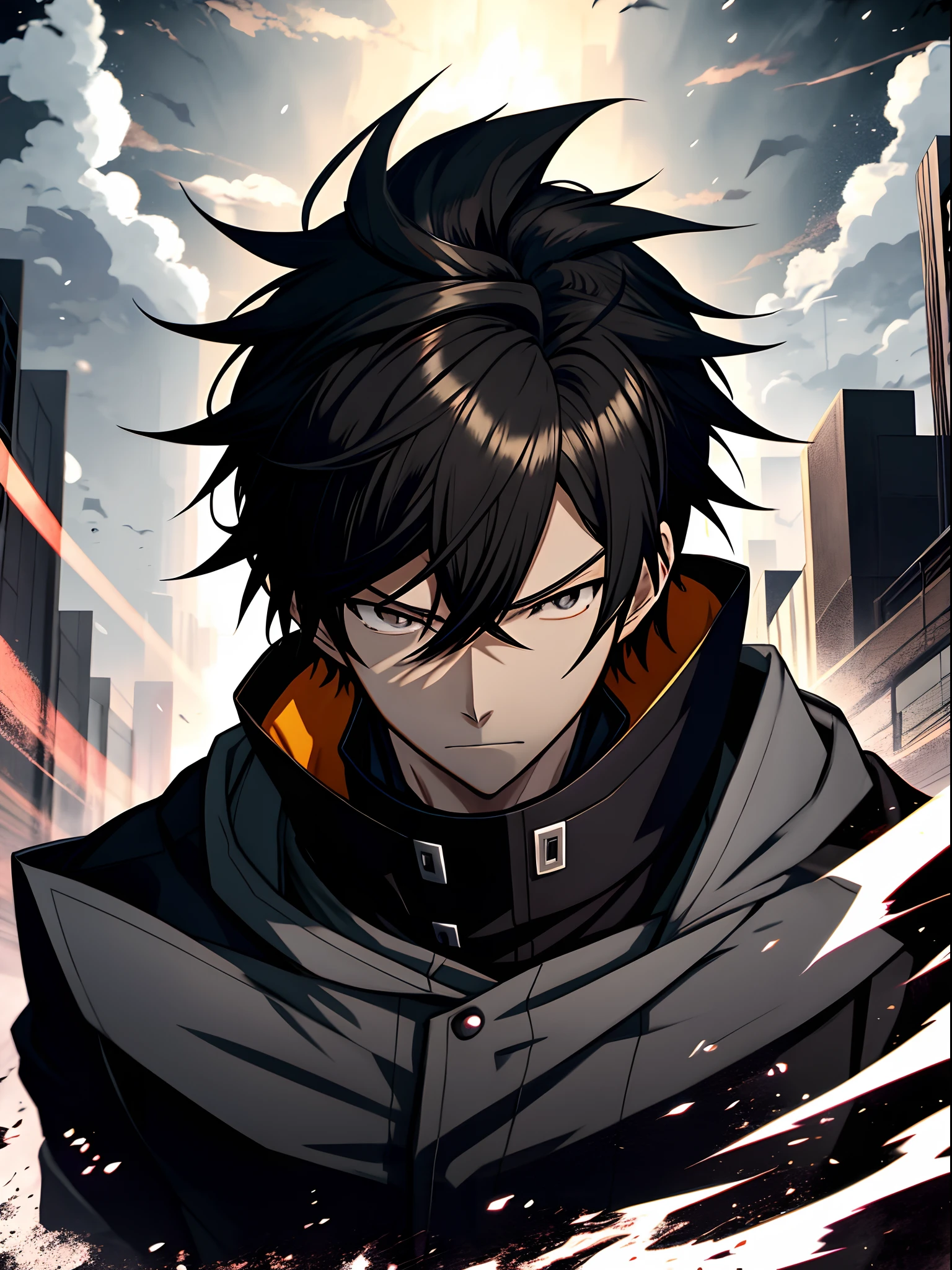 Anime man in a black coat,nigth， Black eyes，Black clouds，inspirado em Okumura Masanobu, Kazuto Okada。Badass anime 8 K, Anime handsome man, Anime portrait of a handsome man, anime concept hdr anime macmanus, Key anime art, male anime character