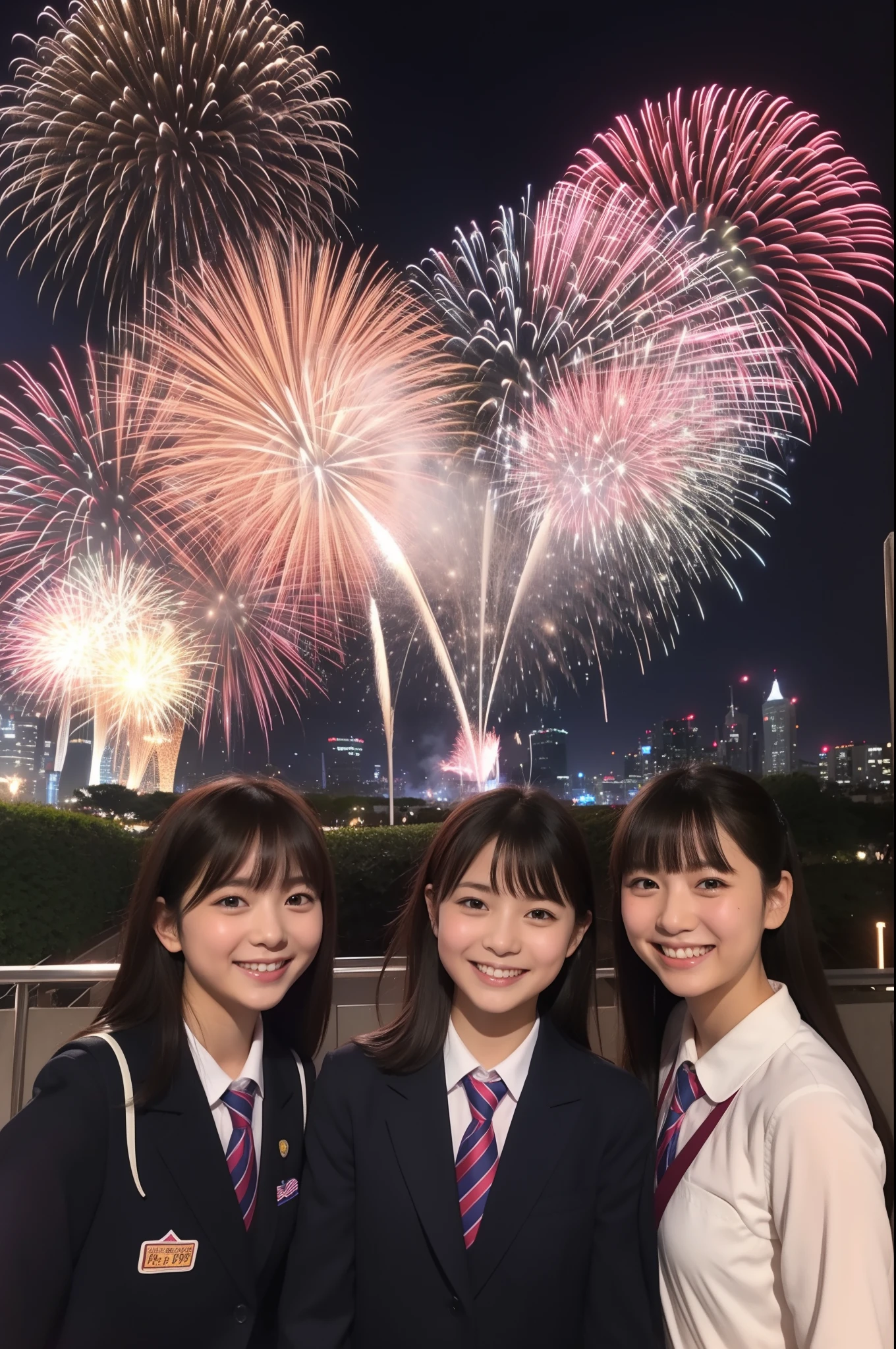 A smile、hi-school girl、校服、While doing fireworks、mare、Tokyo Skytree、cherry trees