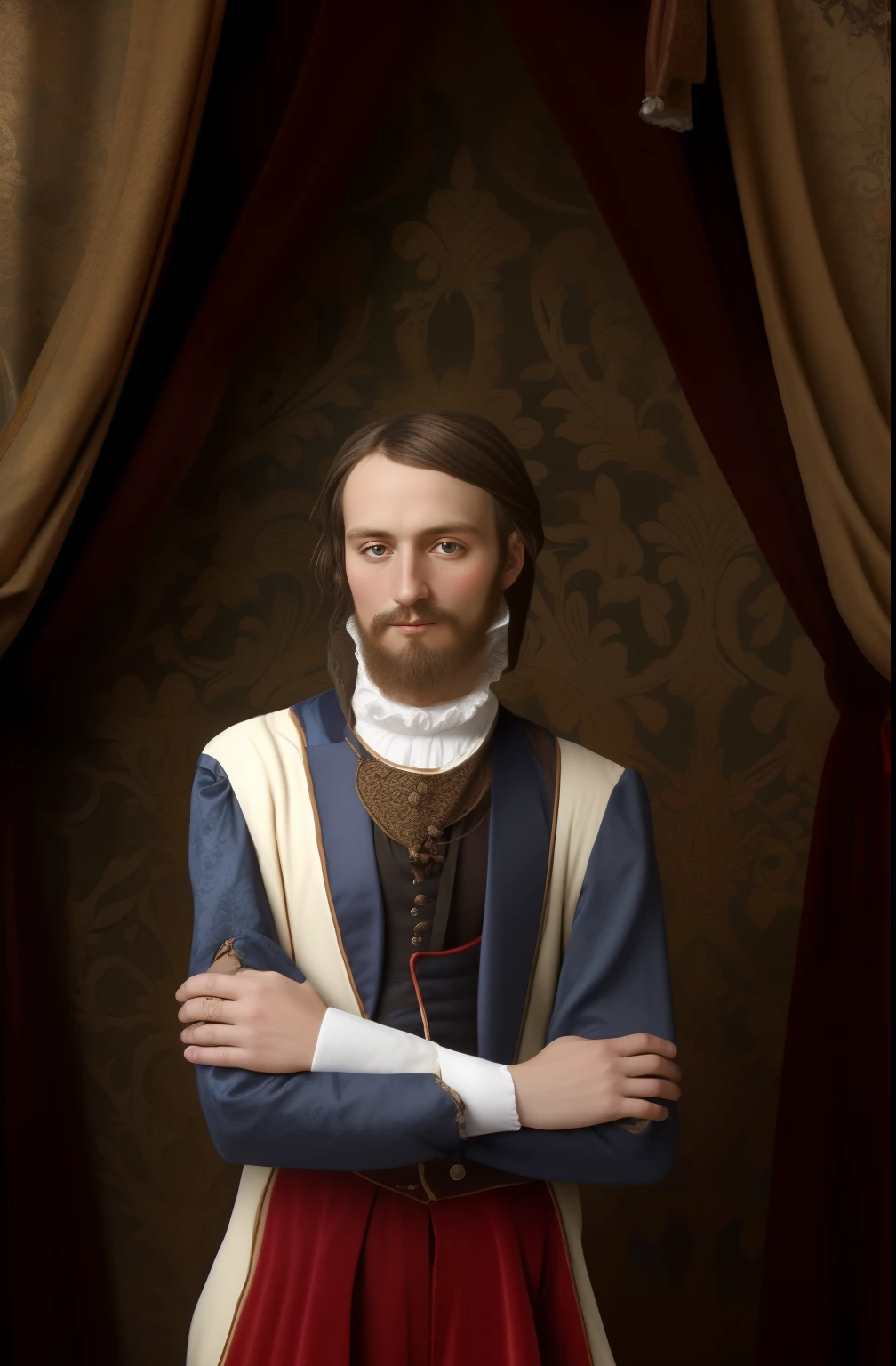 Background montain , roupa Victoriana, style 1600s, musician .
