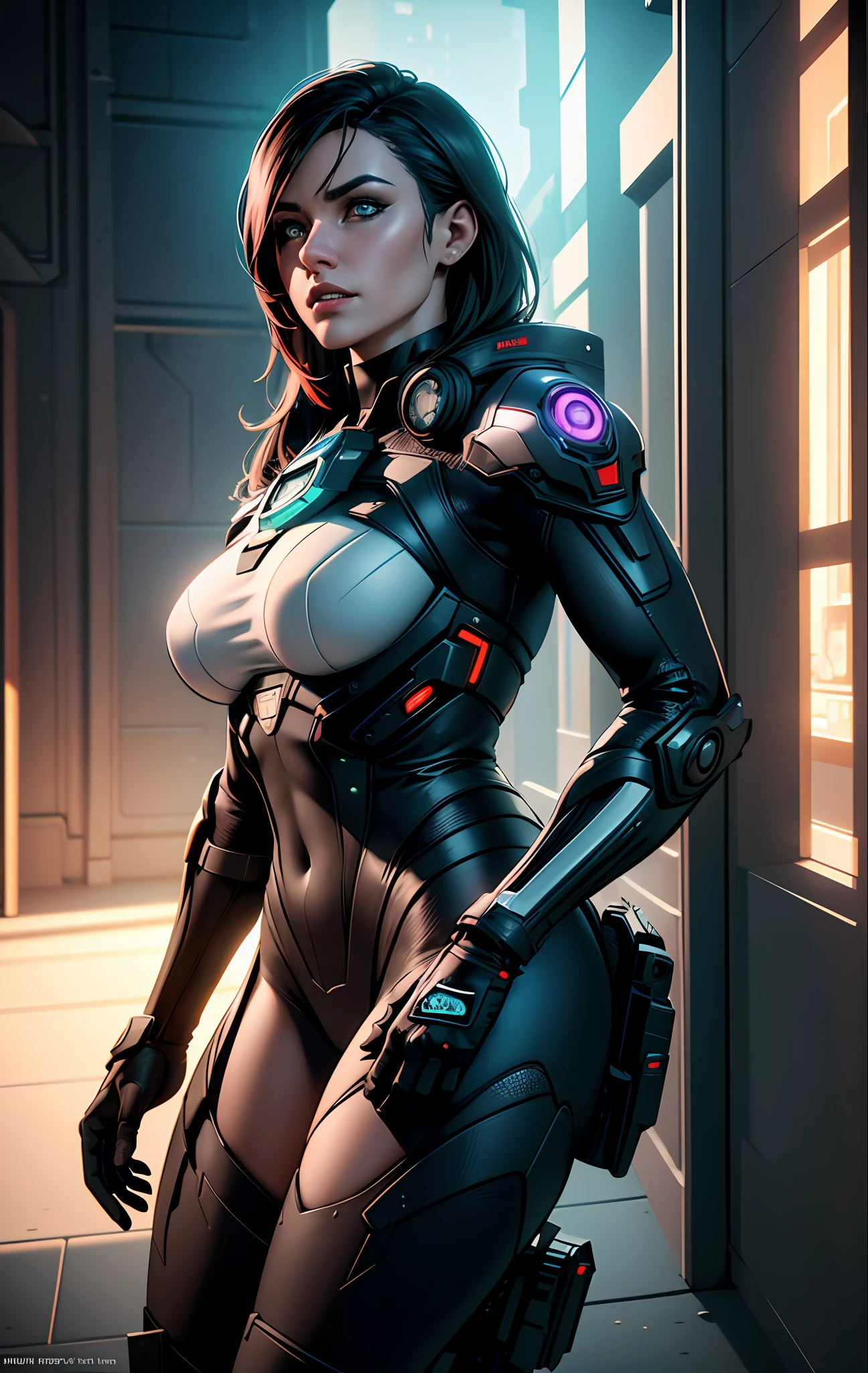 ((photo)) of ((Attractive female modern military with cybernetic limbs, part of a cyborg on patrol)), Photorealistic, Photo DSLR, Raw, soft medium breasts, (breast grab:1.4), Touching herself, Cinematic, dynamicpose, fine details, reflections, 8K, ((Dark shot)), soft volumetric lights, (Backlit:1.3), (Photorealistic),  (Style-Glass), HDR, Smoothing, 8K, ((Sid Mead)), sharp details, ((Masterpiece)), (painterly), (good anatomy), (Good proportions), (good composition), (DramaPaint),