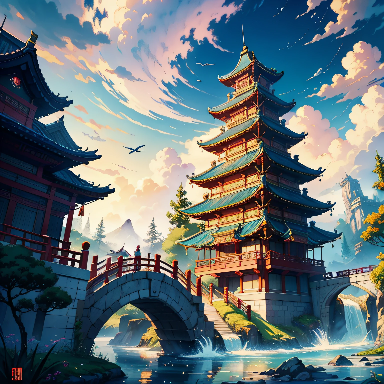 (Masterpiece:1.2),the best quality,((imperial palace:1.3)),(wide-angle lens:1.3),(detailed ancient Chinese architecture:1.3),(ancient Chinese buildings:1.2),((China red:1.1)),(epic scene),(surrounded by Chinoiserie architecture:1.1),polar Panorama,insane details,blue sky,cloud,ultra fine,Beautiful,realistic,((8k:1.1)),(intricate details:1.1),hyperdetailed,hyper quality,high detail,ultra detailed,the sky,clouds,(masterpiece:1.1),POV from below,