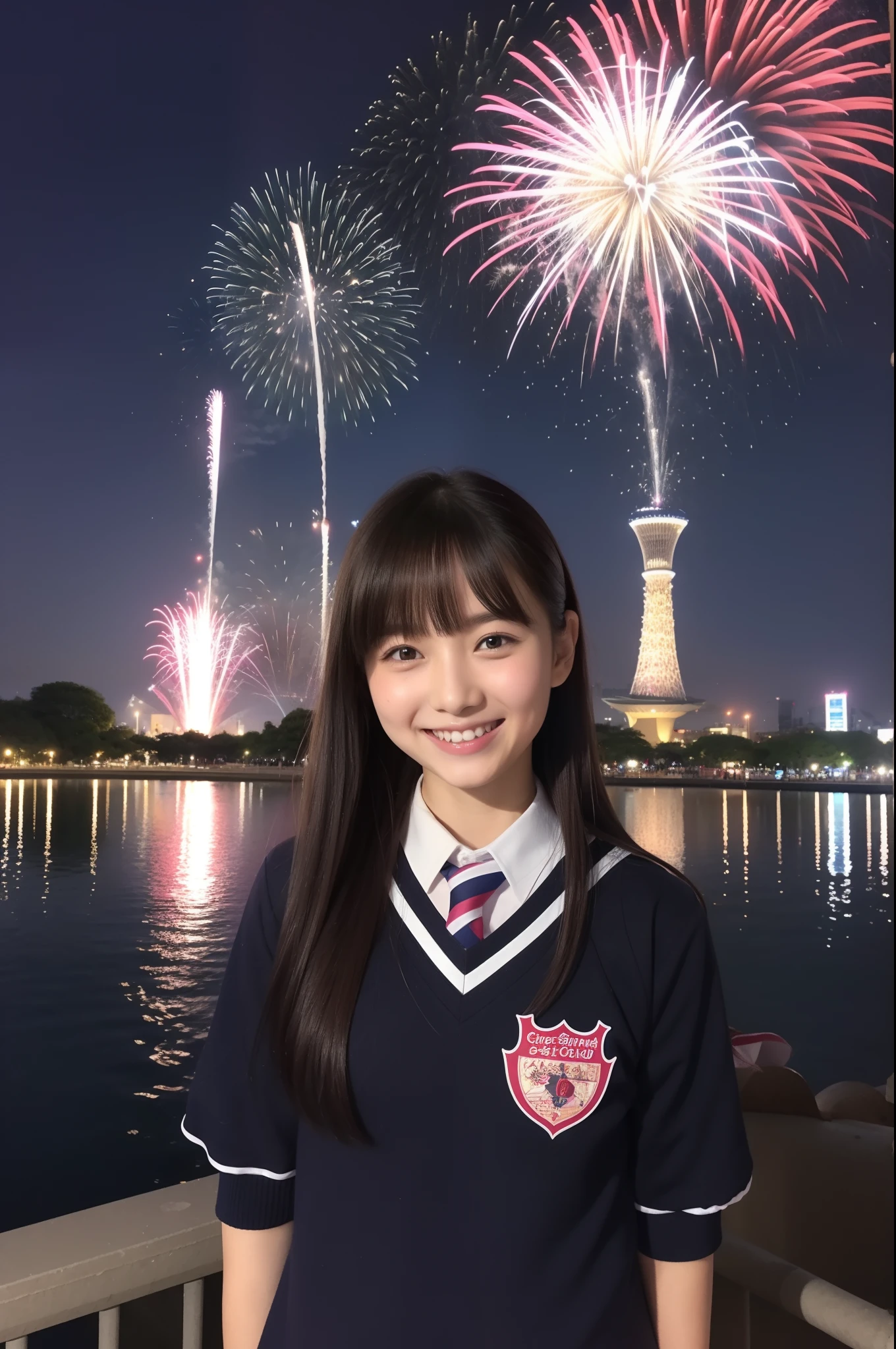 A smile、hi-school girl、校服、While doing fireworks、mare、Tokyo Skytree、cherry trees