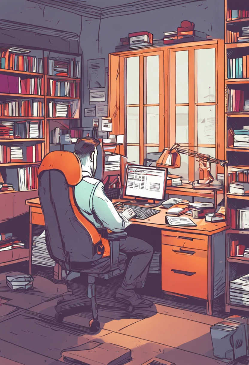 A panda works at a desk in an office