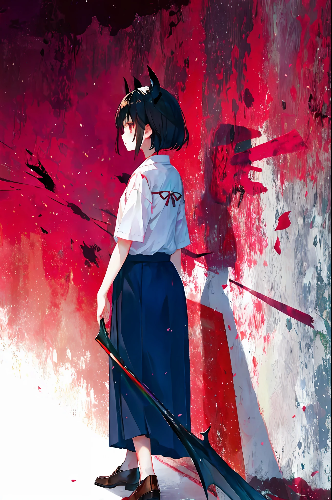 A girl walks in the dead of night。A huge bat rushed from above。Rainbow at night。Red Moon