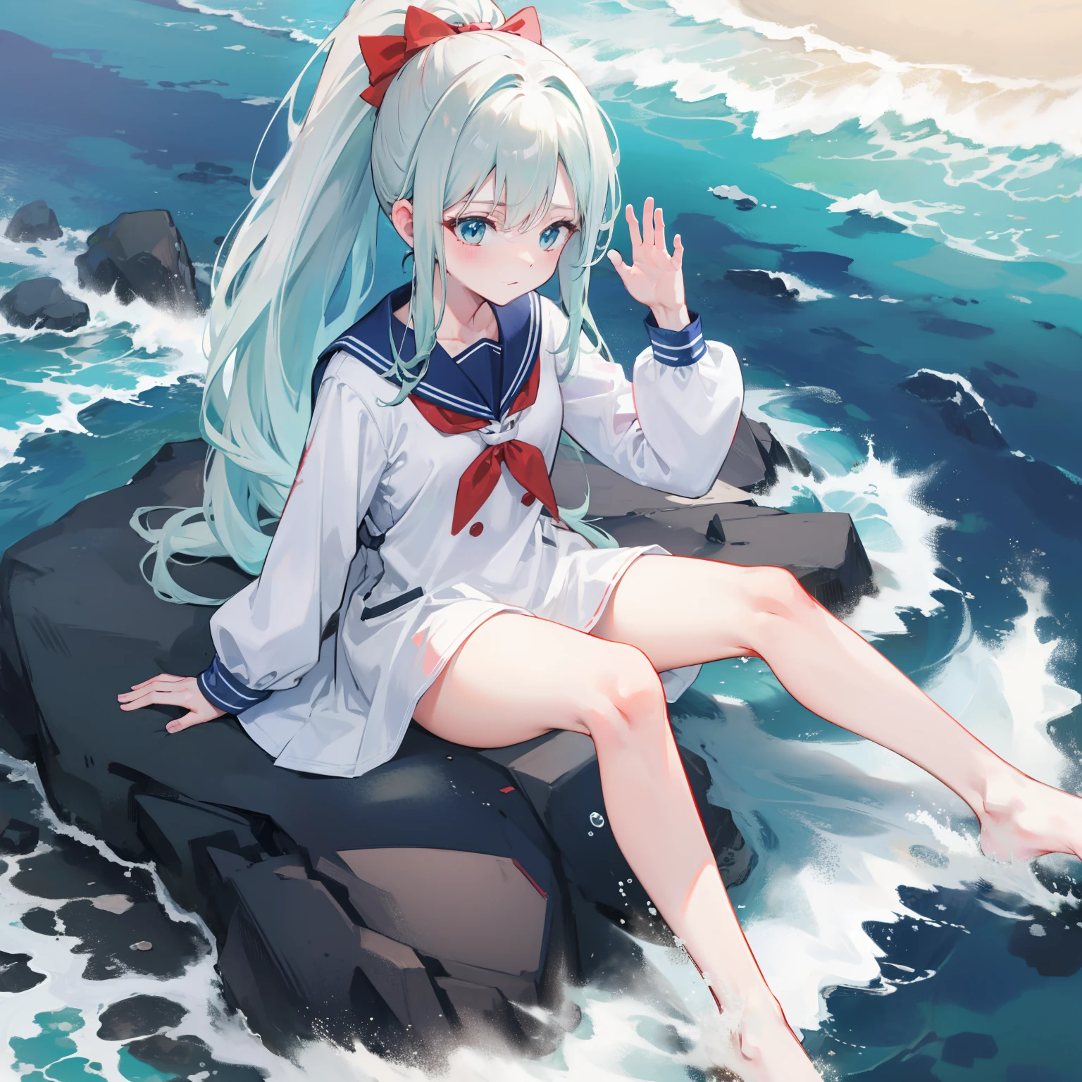 Beth,Jade foot,Clothing that exposes,High ponytail,a sailor suit,(Naked:1.2)