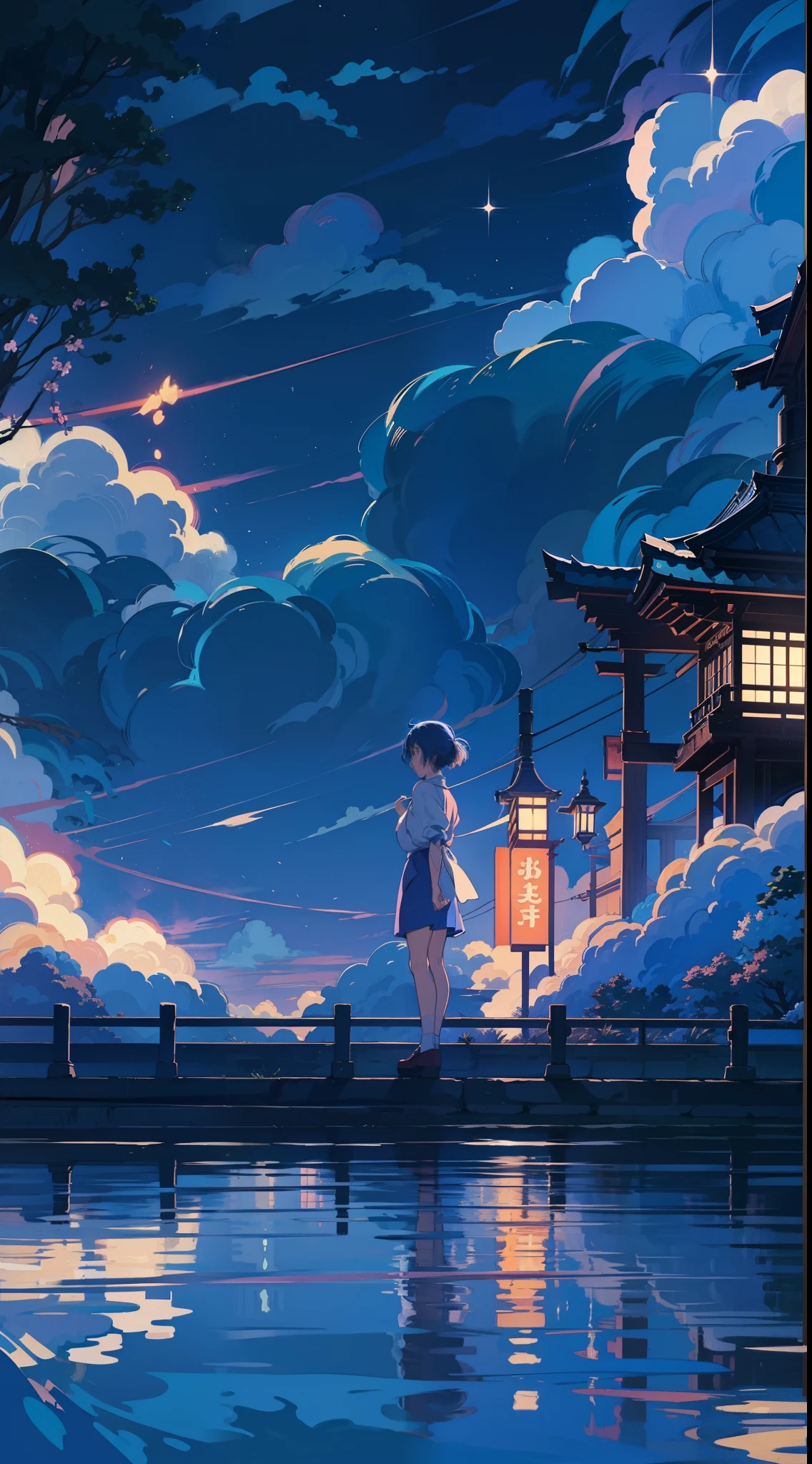 Blue studio Ghibli wallpaper, Ghibli inspired atmosphere Night atmosphere, fantasy, Japanese sky