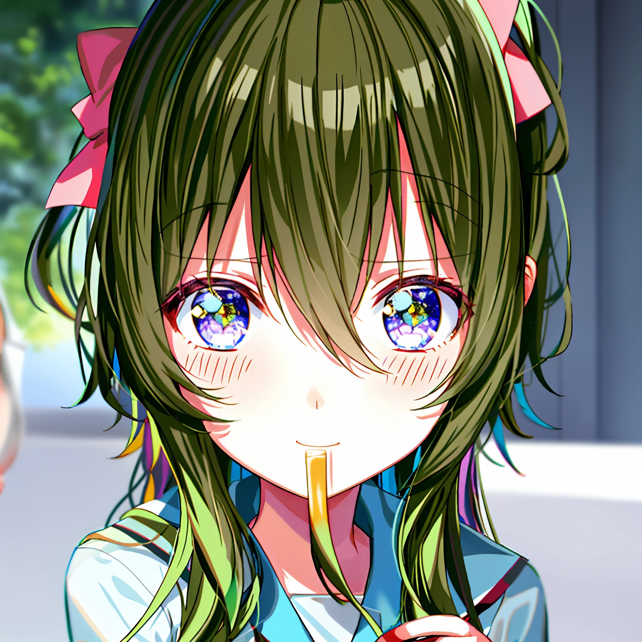Close-up of a girl drinking a drink, The anime girl is named Jasmine Kaihara, close up iwakura lain, aya takano color style, tsubasa nakai's style, as an anime character, inspired by Yuki Ogura, close up of iwakura lain, female anime character, rei hiroe, chihiro! fujisaki