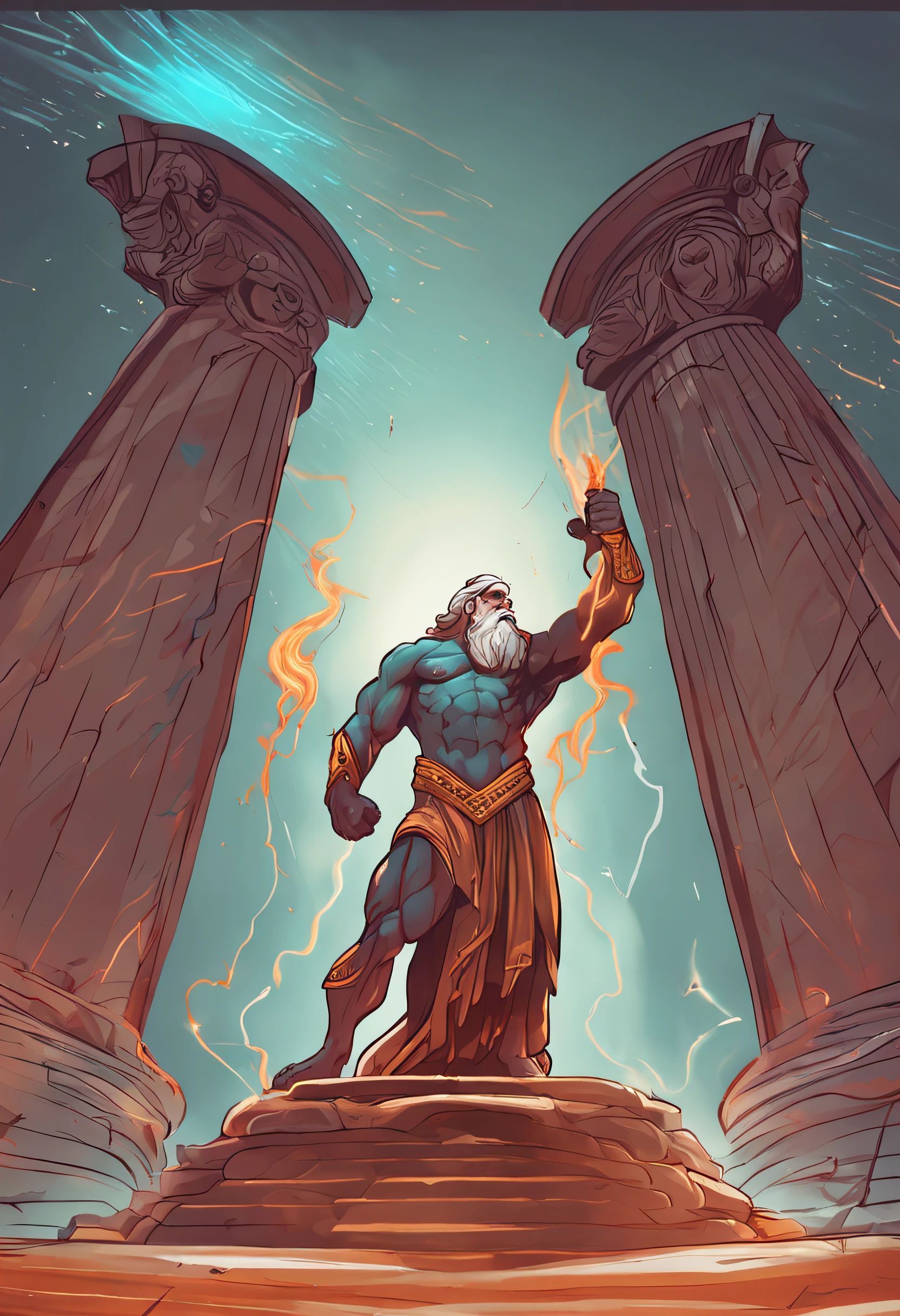 crie uma pintura de Zeus mostrando seu poder
