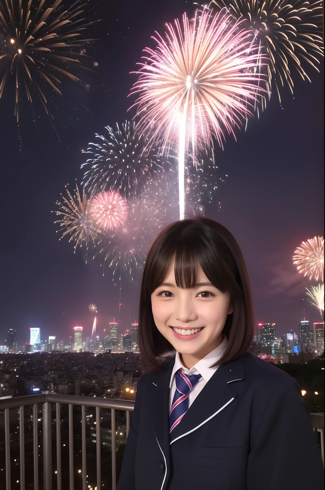 A smile、hi-school girl、校服、While doing fireworks、mare、Tokyo Skytree、cherry trees