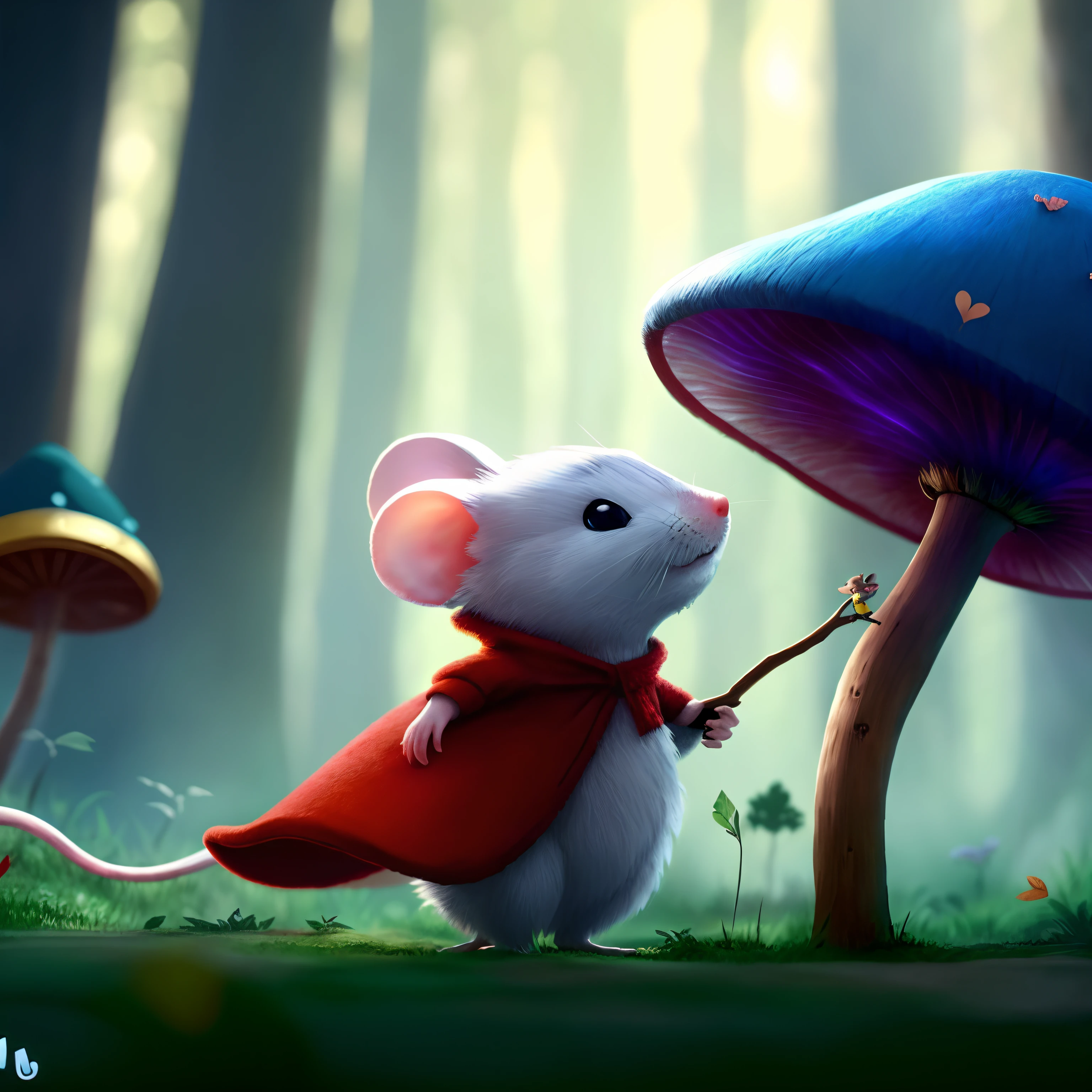 There was a mouse walking around the woods, lovely digital painting, maplestory mouse, Anthropomorphic mouse, cute 3 d render, high quality desktop wallpaper, cute mouse pokemon, adorable digital art, Rats in the forest, fantasy matte painting,Cute, mouse, Cute detailed digital art, animated movie still, author:fujita goro, wallpaper hd