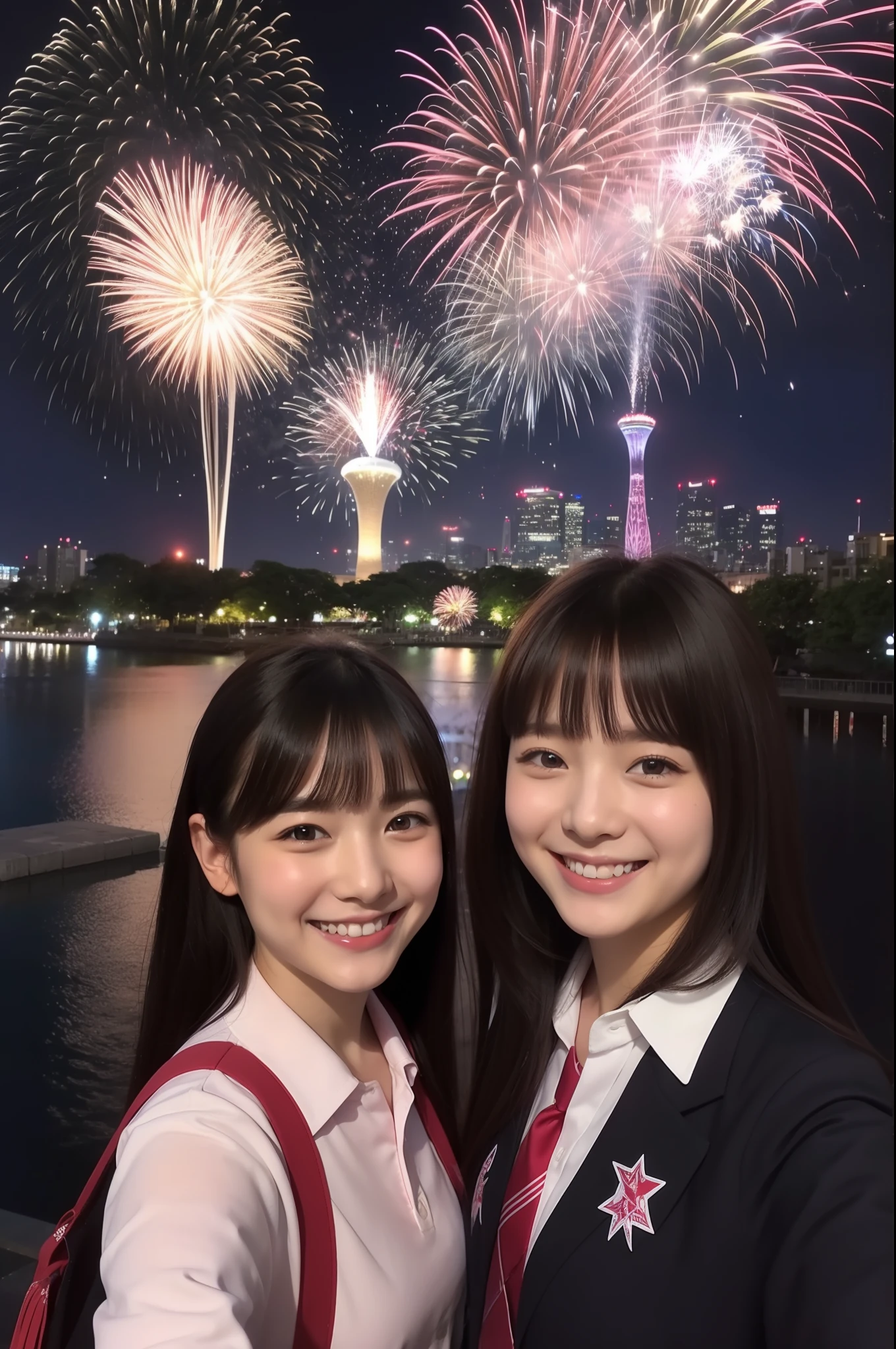 A smile、hi-school girl、校服、While doing fireworks、mare、Tokyo Skytree、cherry trees