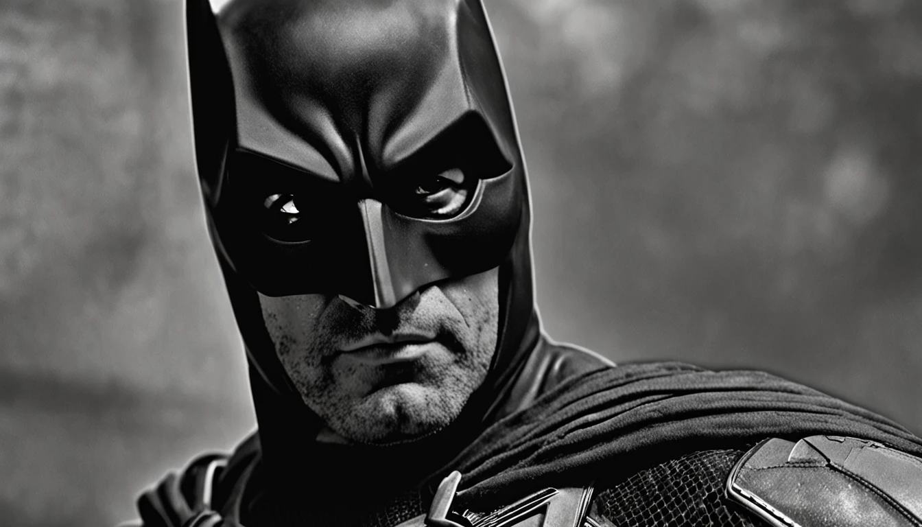 1 Homem, sozinho, ben affleck como Batman, alto, Piece, bonito, jovem, musculoso, granel, rosto bonito, sem mascara, ombro largo, fotorrealismo, terno cinza sujo escuro, dark grey arms, ((no mask on)), mask off, cabelos pretos, luvas pretas, melhor qualidade, master part, high resolution:1.2, capa preta, high detailed mask, terno altamente detalhado, Rosto alto e detalhado, Premiado, night time, cidade no fundo, noite, buildings in the background, dentro, gotham, photo-realistic, ultra-realistic, octan render